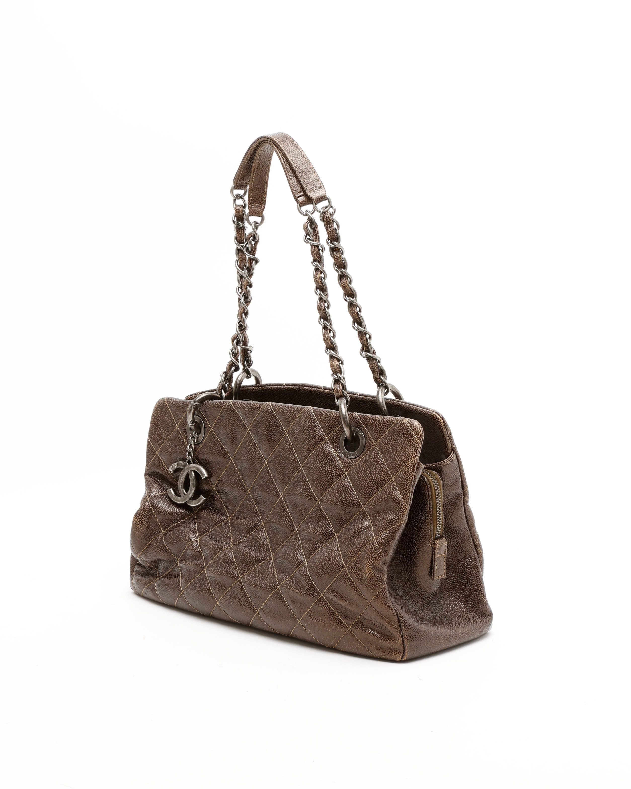 Pre-owned Chanel Cc Caviar Tote Bag In Brown
