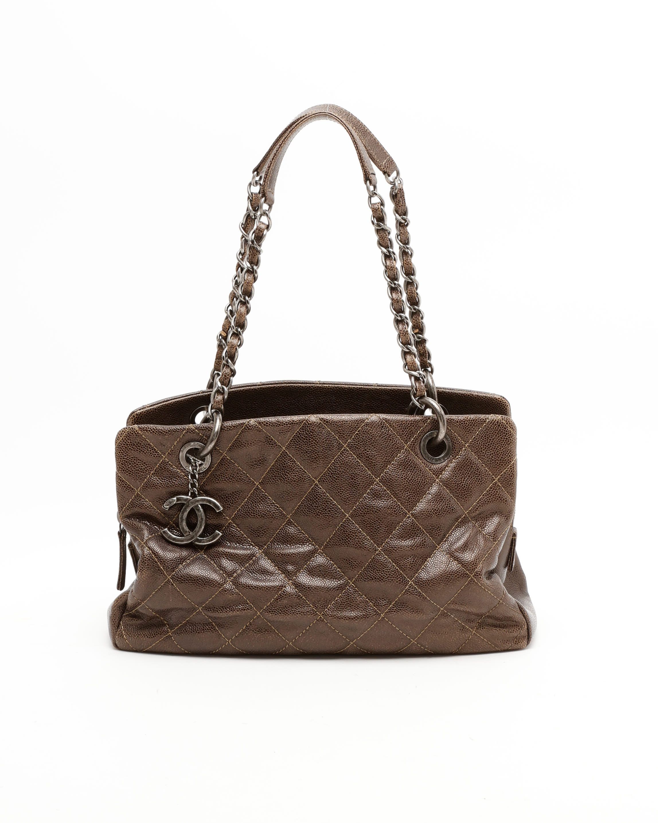 Pre-owned Chanel Cc Caviar Tote Bag In Brown