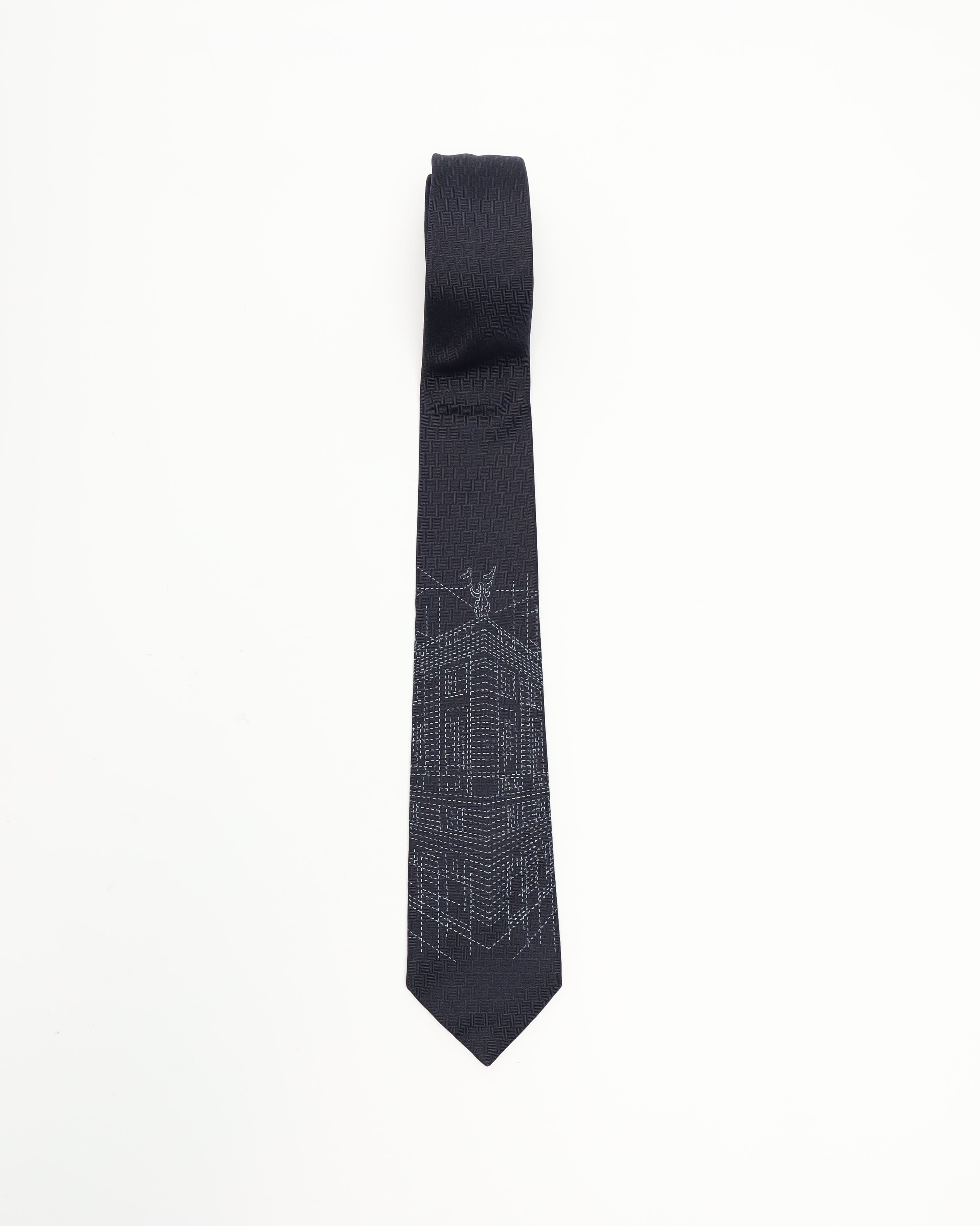 Pre-owned Hermes Hermès Silk Tie In Blue