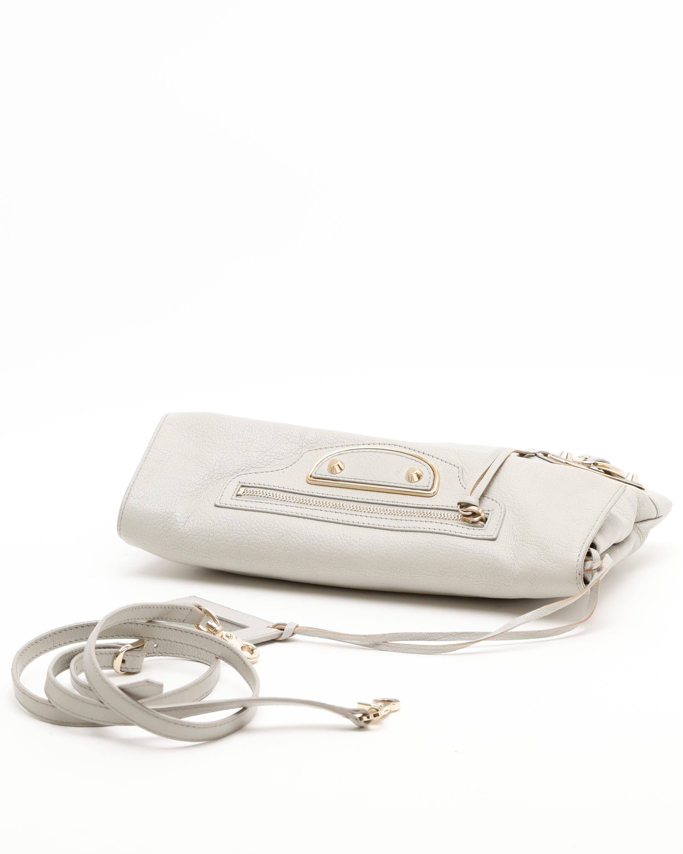Balenciaga Motocross Metallic Edge Envelope Clutch Bag In Gray