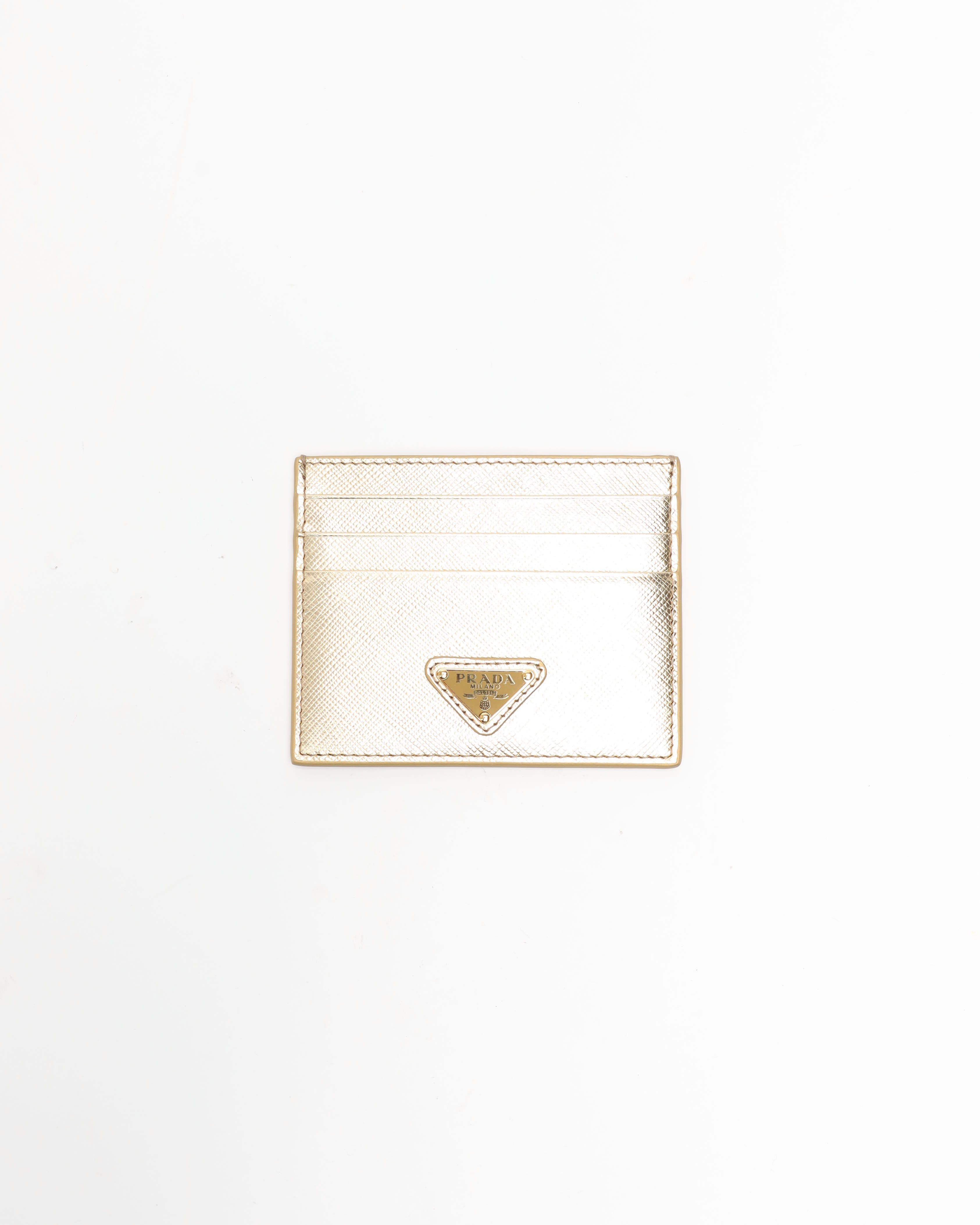 Prada Saffiano Triangle Card Holder In White