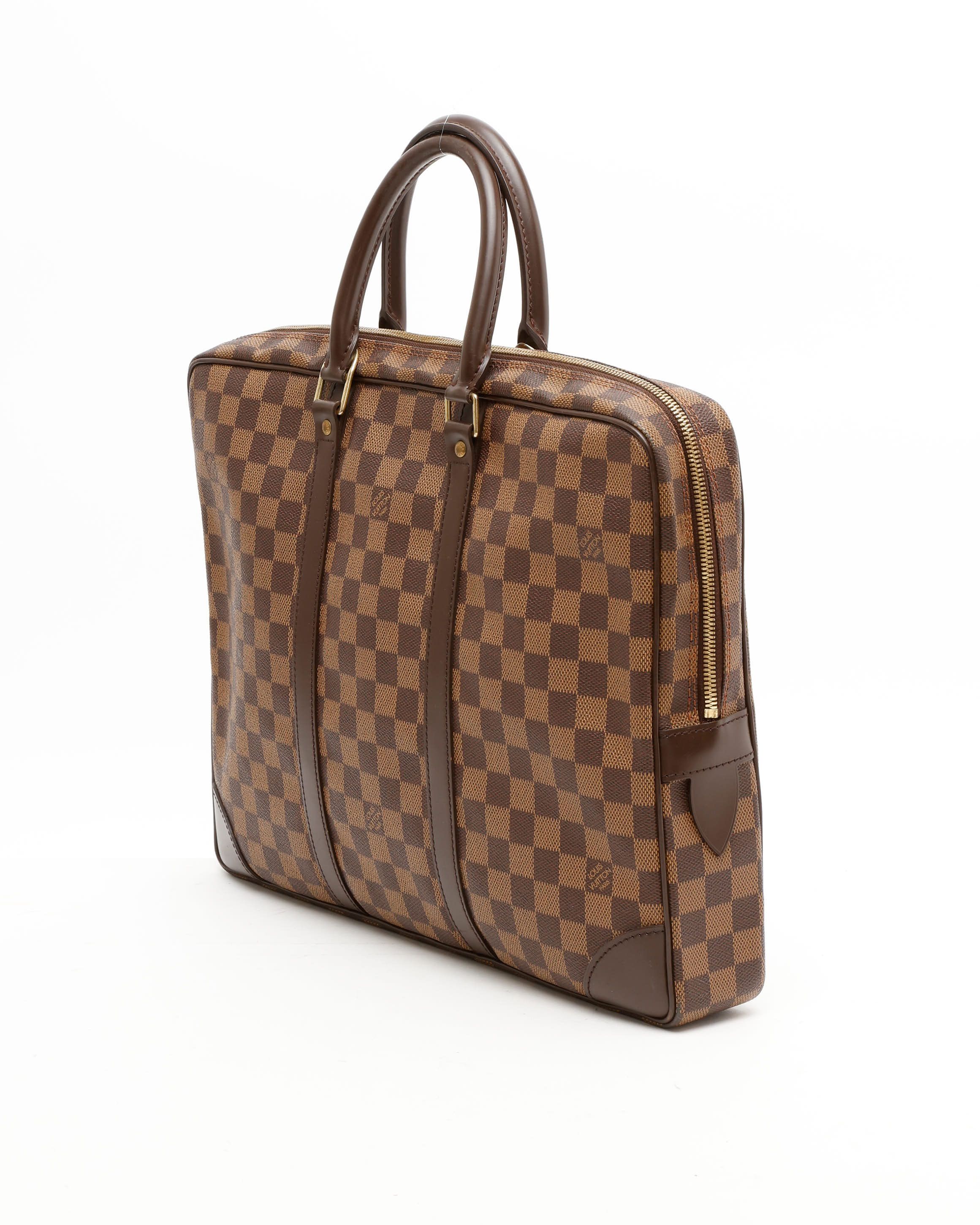 Pre-owned Louis Vuitton Damier Ebene Porte Documents Voyages Bag In Brown