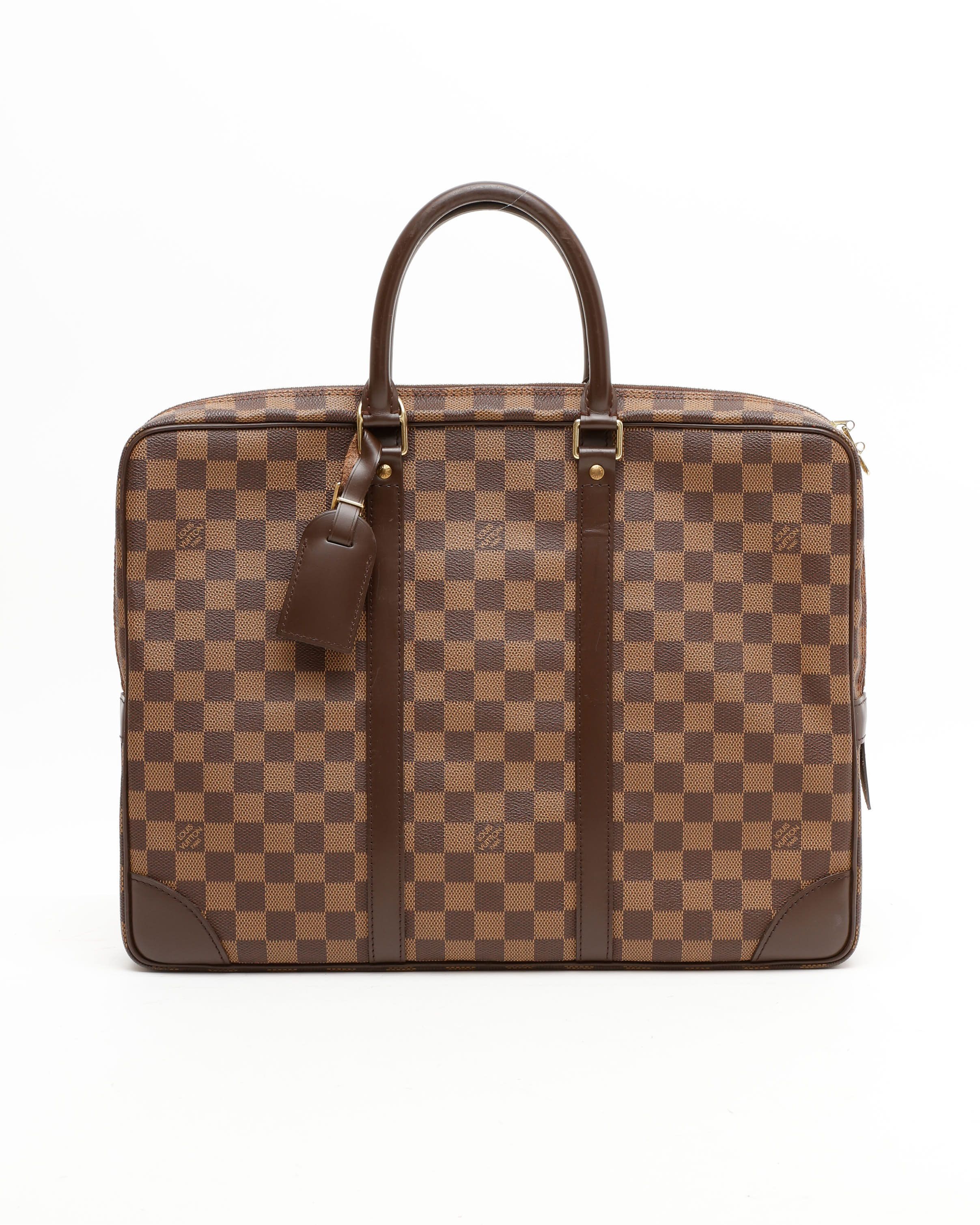 Pre-owned Louis Vuitton Damier Ebene Porte Documents Voyages Bag In Brown