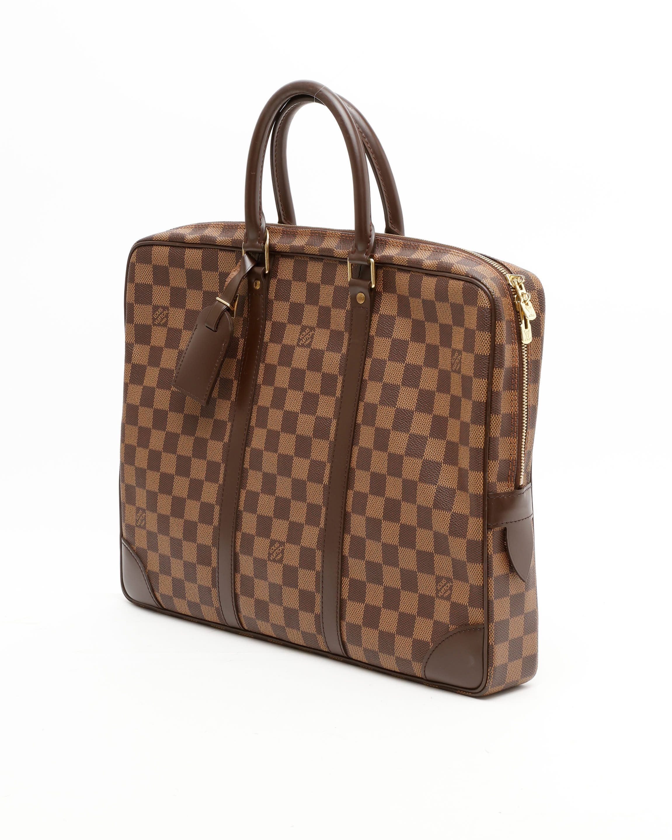 Pre-owned Louis Vuitton Damier Ebene Porte Documents Voyages Bag In Brown