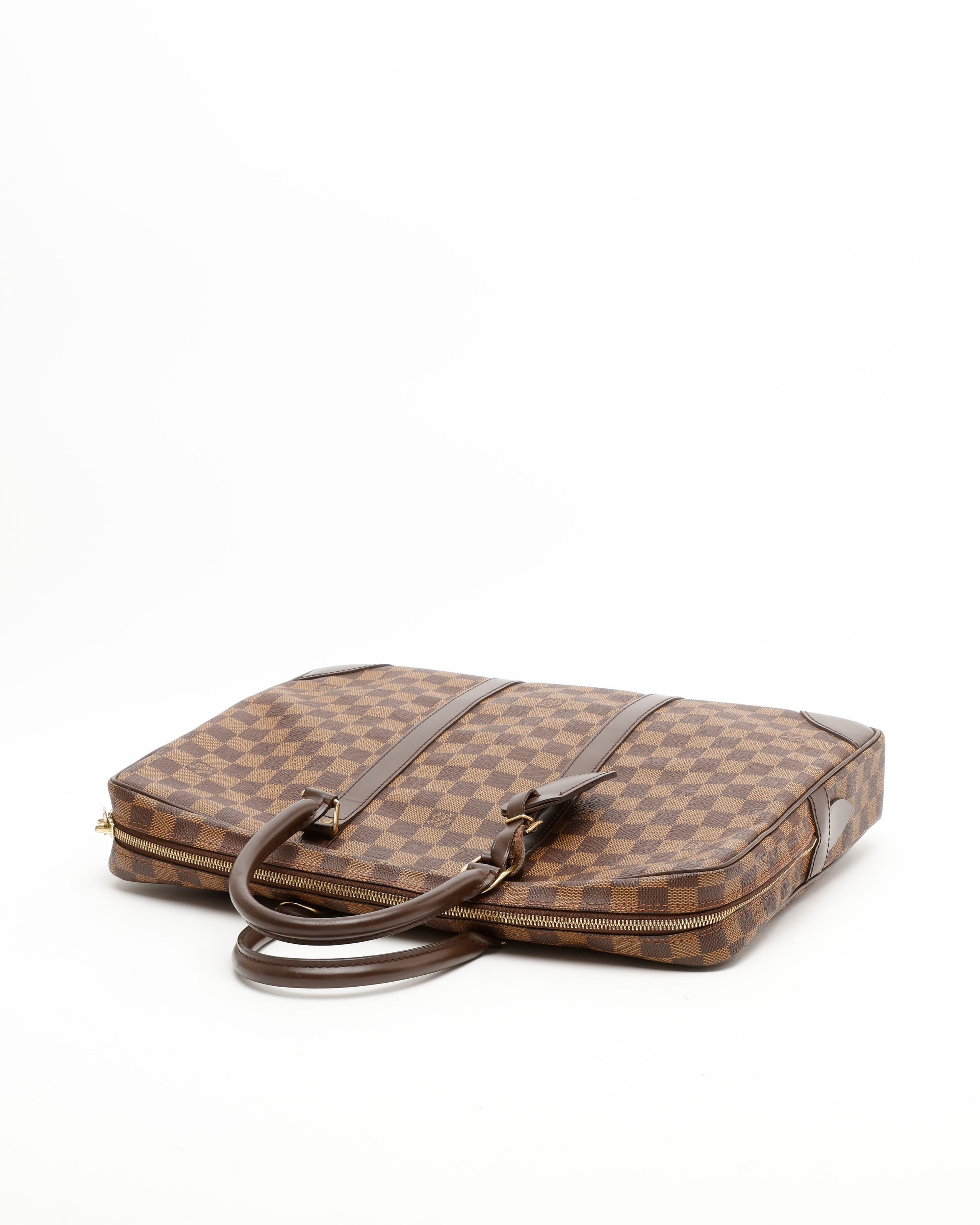 Pre-owned Louis Vuitton Damier Ebene Porte Documents Voyages Bag In Brown