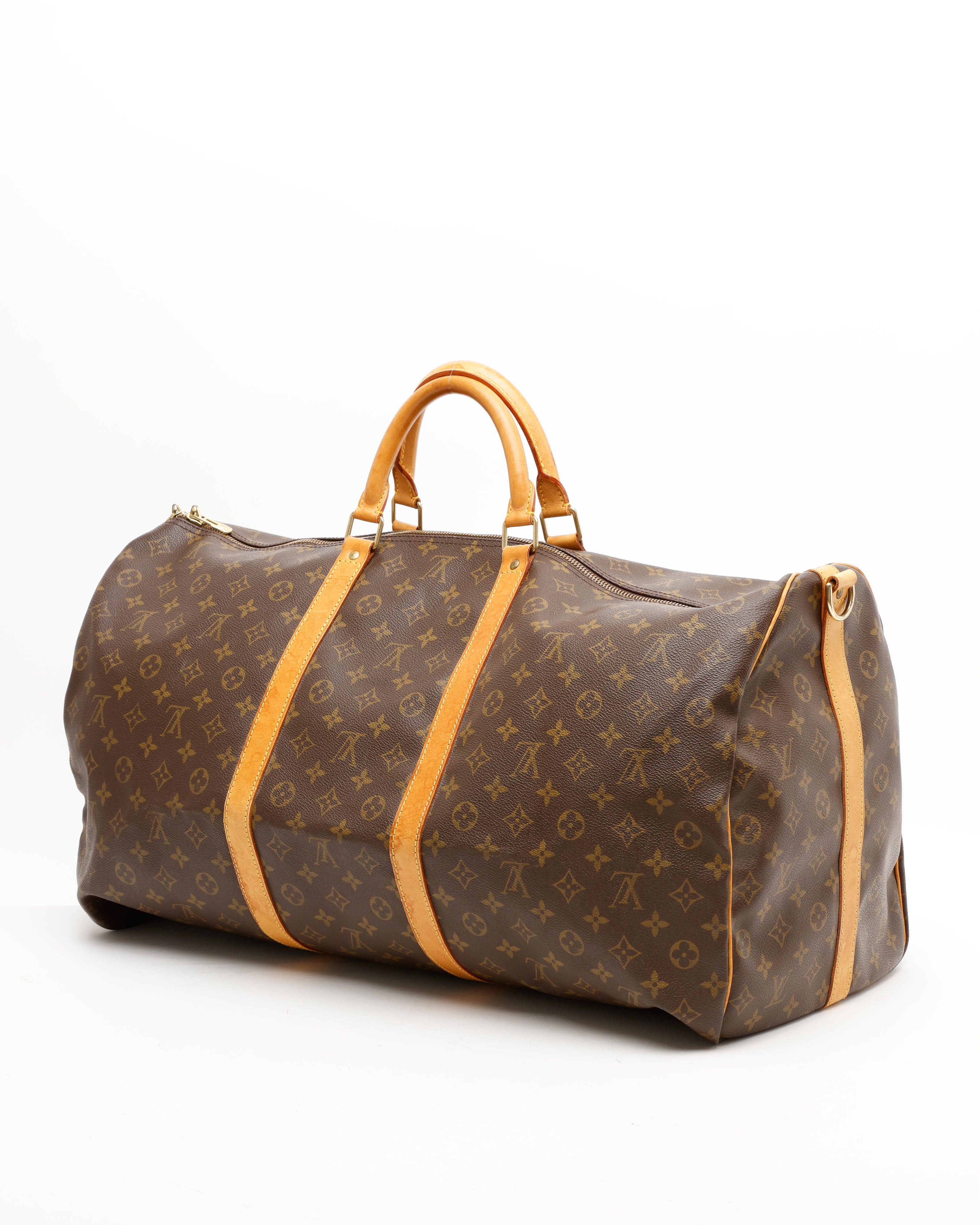 Pre-owned Louis Vuitton Monogram Keepall Bandoulière 60 Weekend Bag In Brown