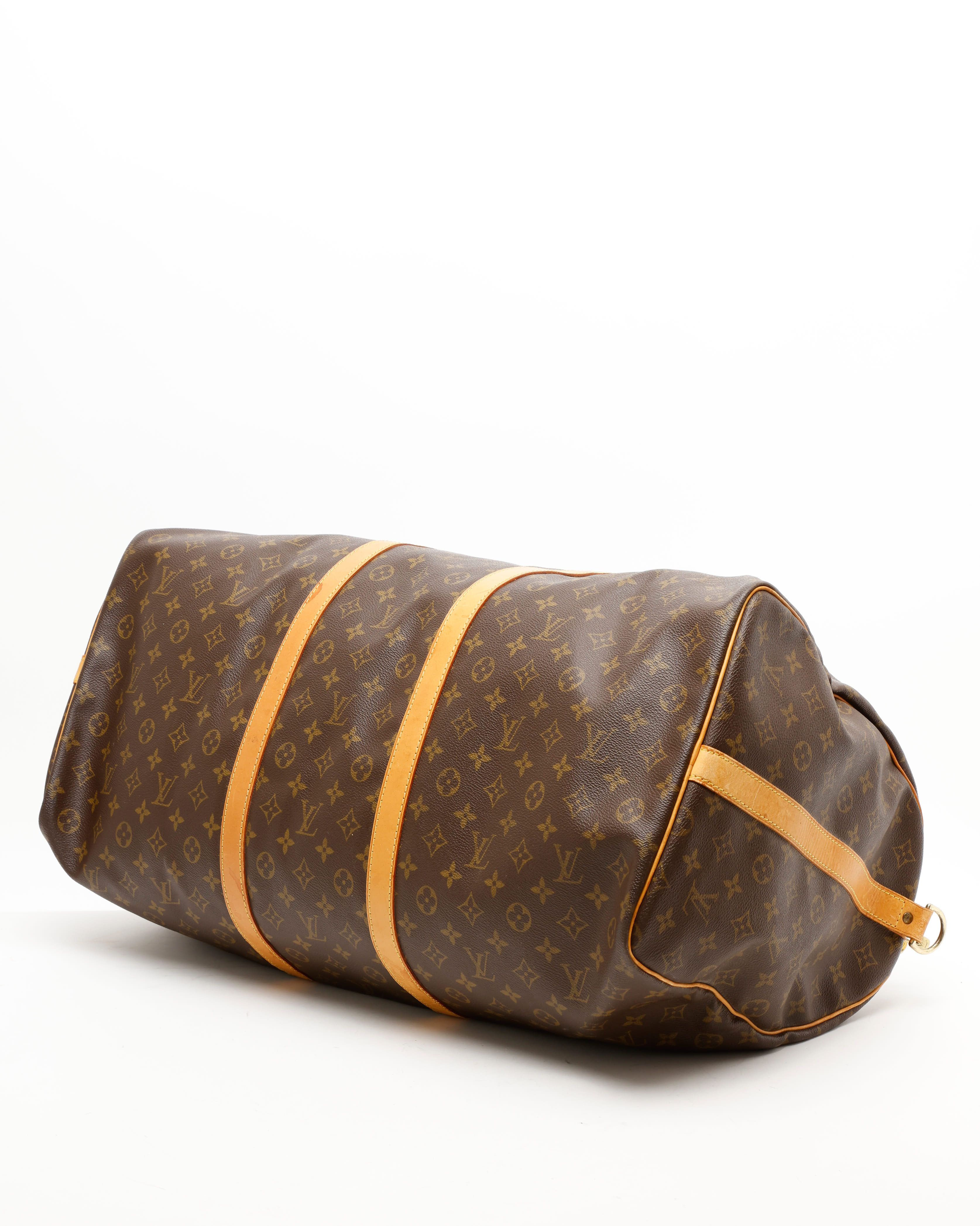 Pre-owned Louis Vuitton Monogram Keepall Bandoulière 60 Weekend Bag In Brown