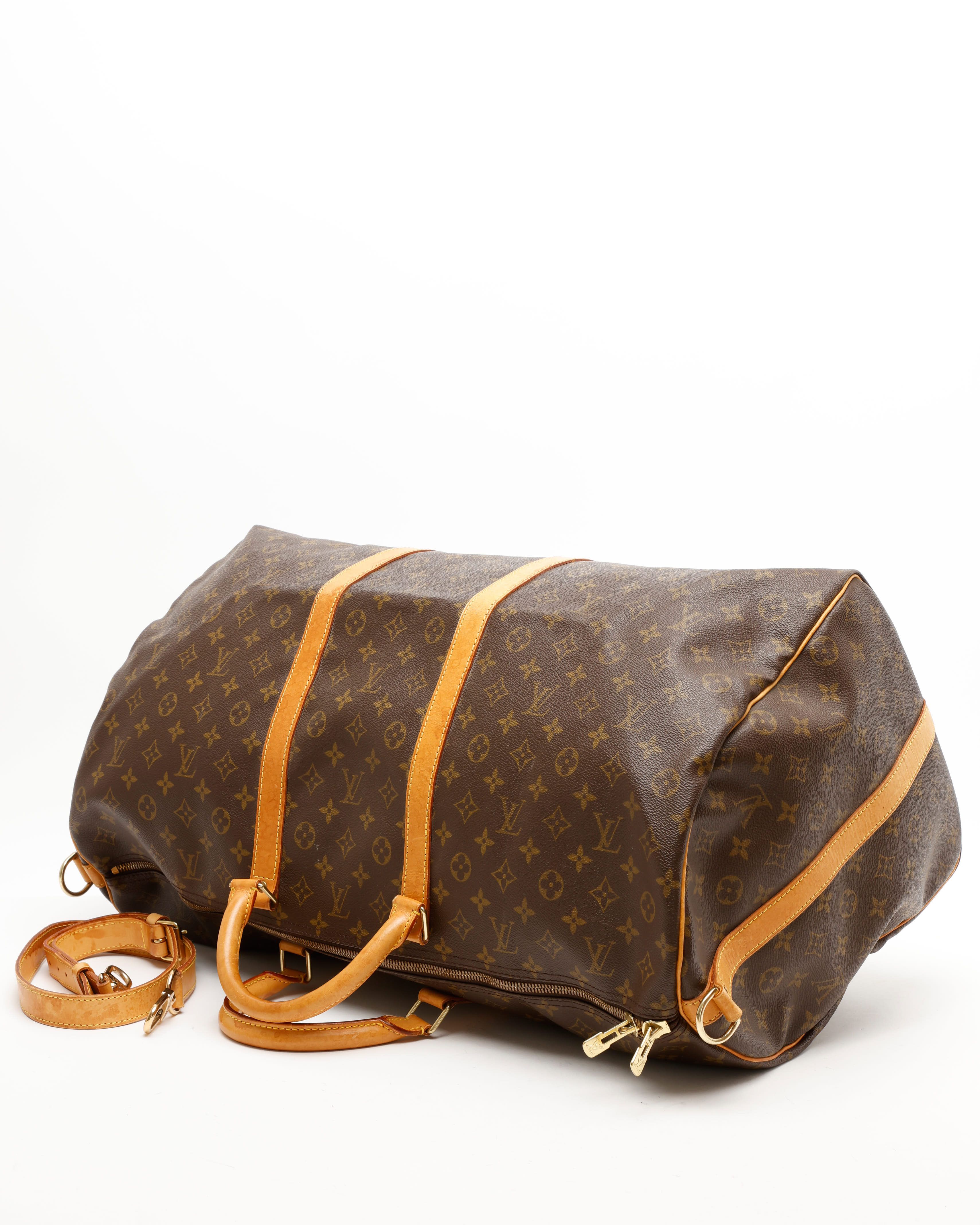 Pre-owned Louis Vuitton Monogram Keepall Bandoulière 60 Weekend Bag In Brown