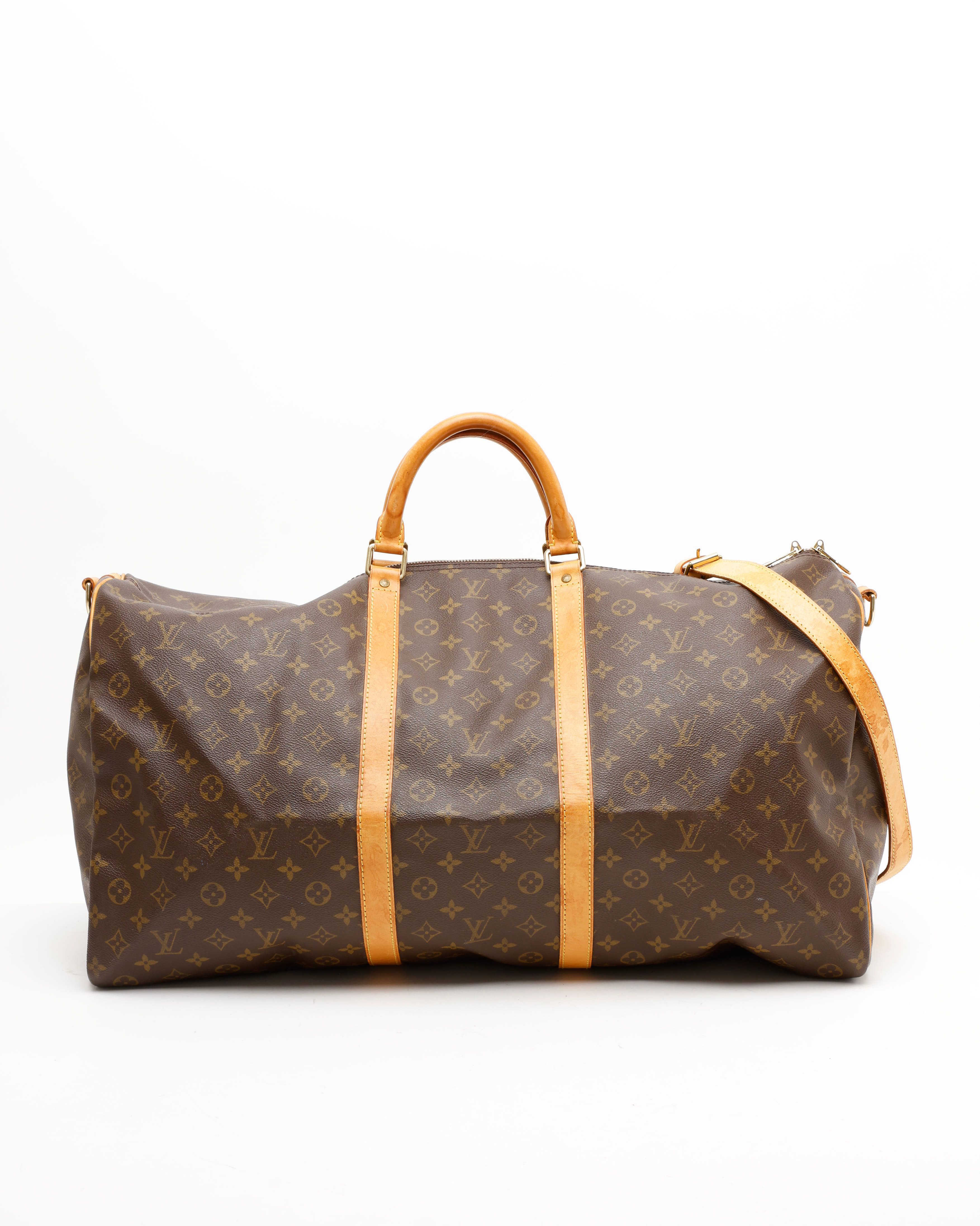 Pre-owned Louis Vuitton Monogram Keepall Bandoulière 60 Weekend Bag In Brown