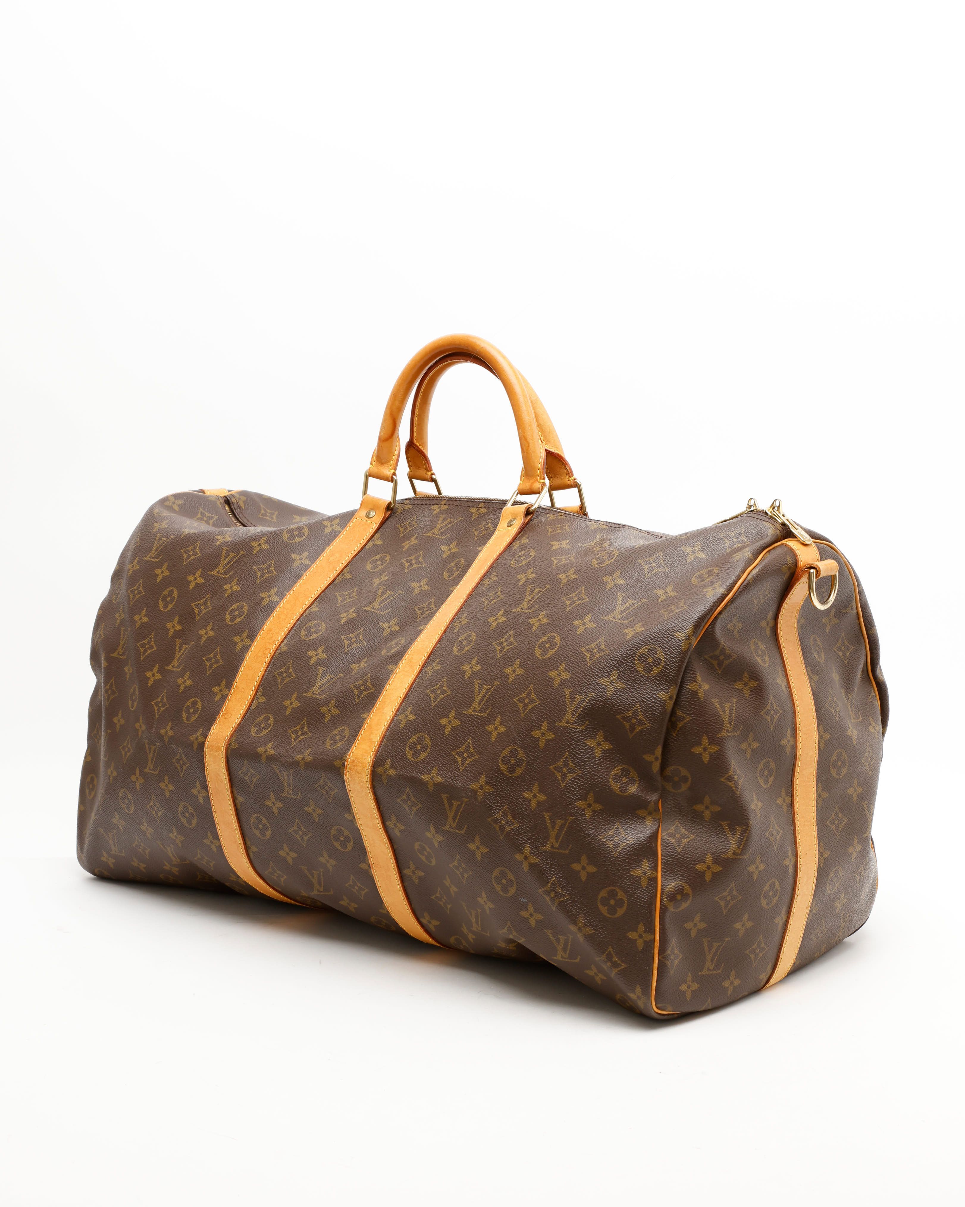 Pre-owned Louis Vuitton Monogram Keepall Bandoulière 60 Weekend Bag In Brown