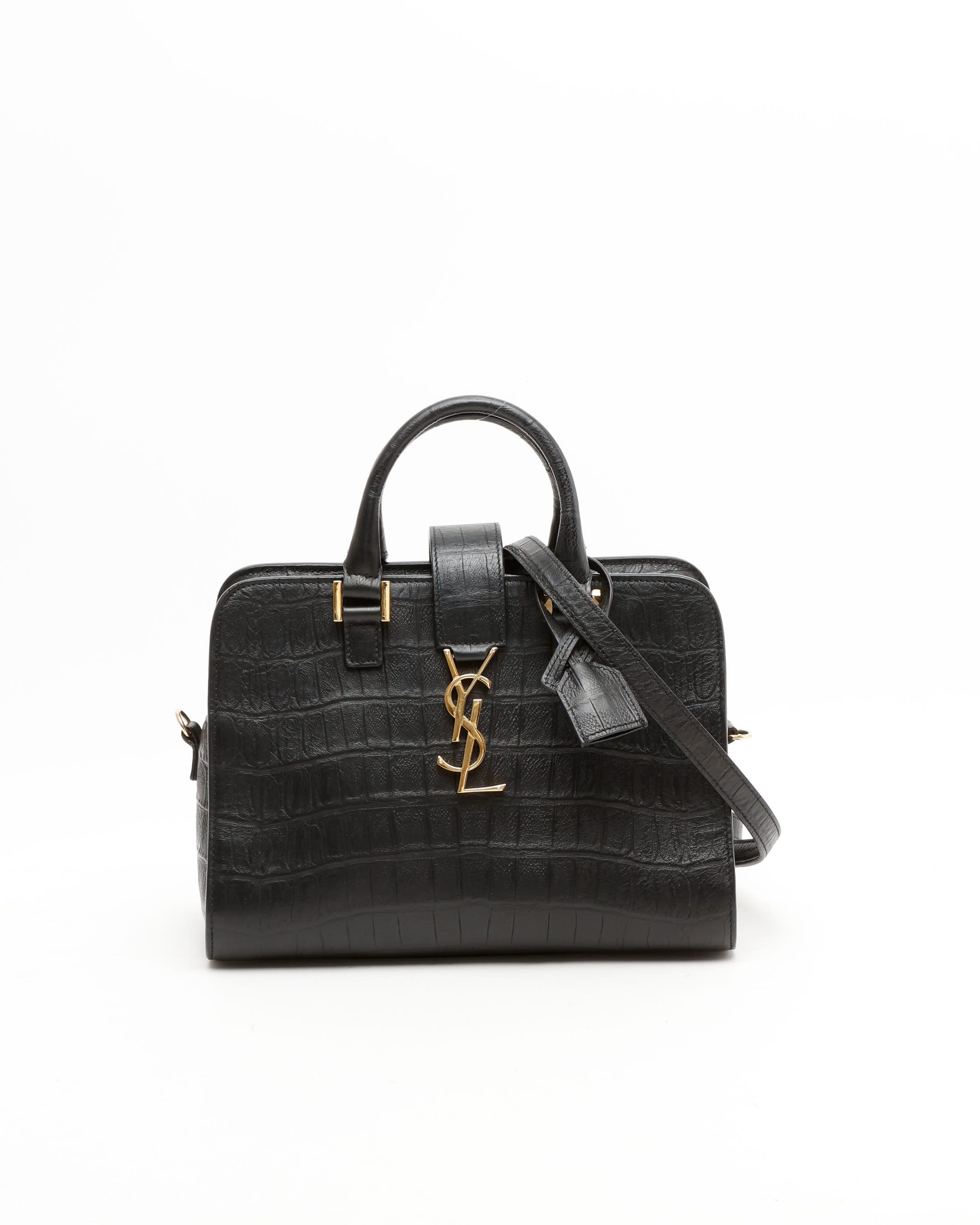 Saint Laurent Monogram Croc Baby Cabas Bag In Black