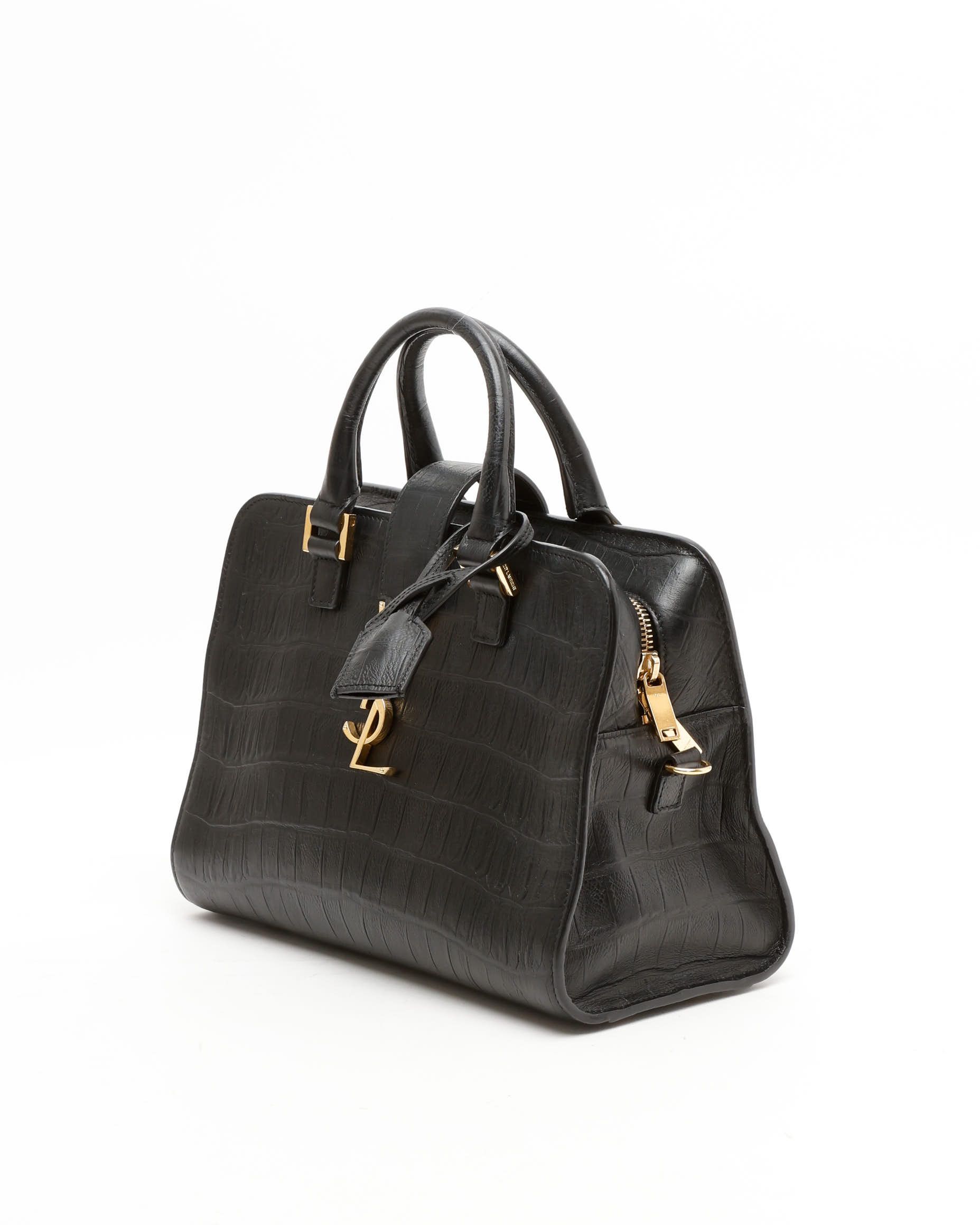 Saint Laurent Monogram Croc Baby Cabas Bag In Black