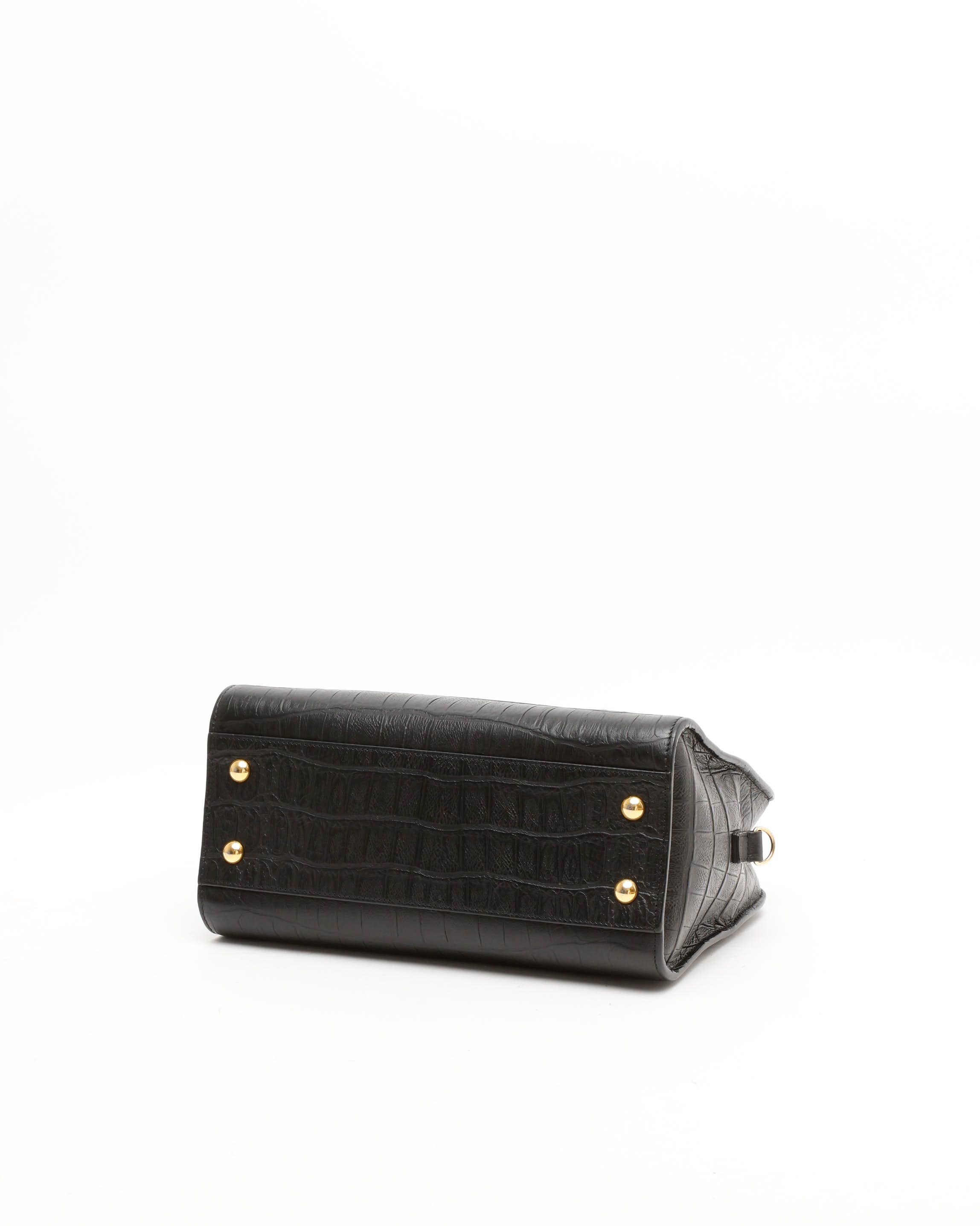 Saint Laurent Monogram Croc Baby Cabas Bag In Black