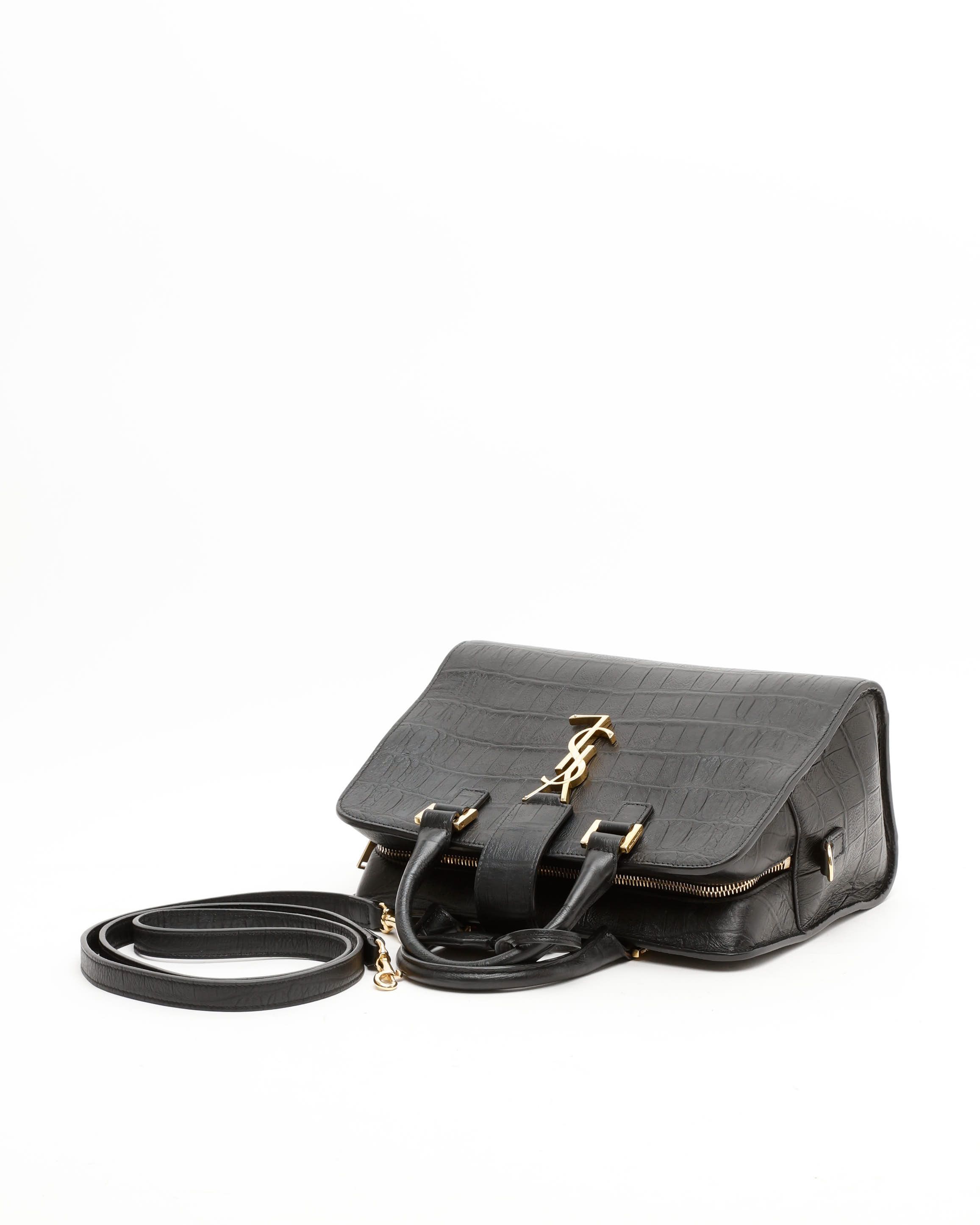 Saint Laurent Monogram Croc Baby Cabas Bag In Black