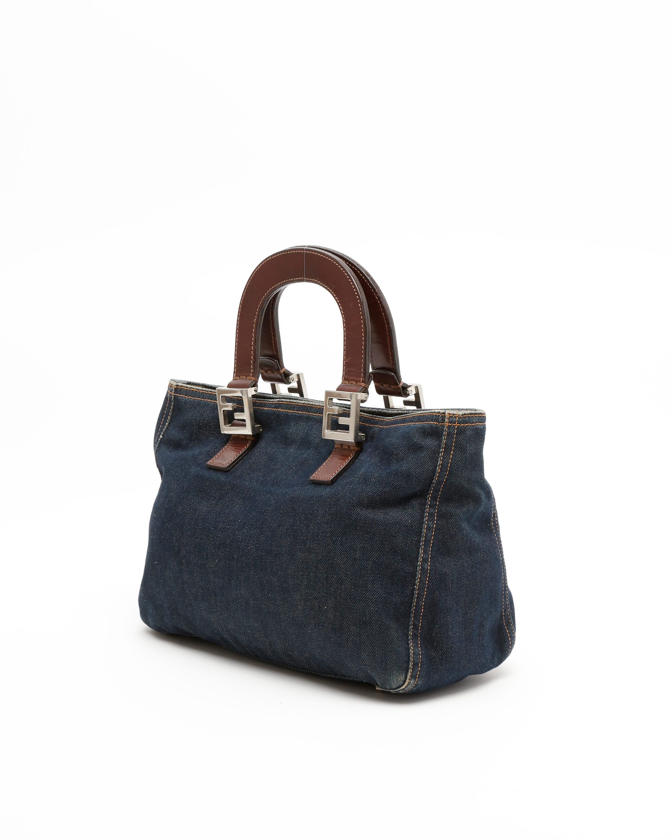 Fendi Denim Tote Bag In Blue