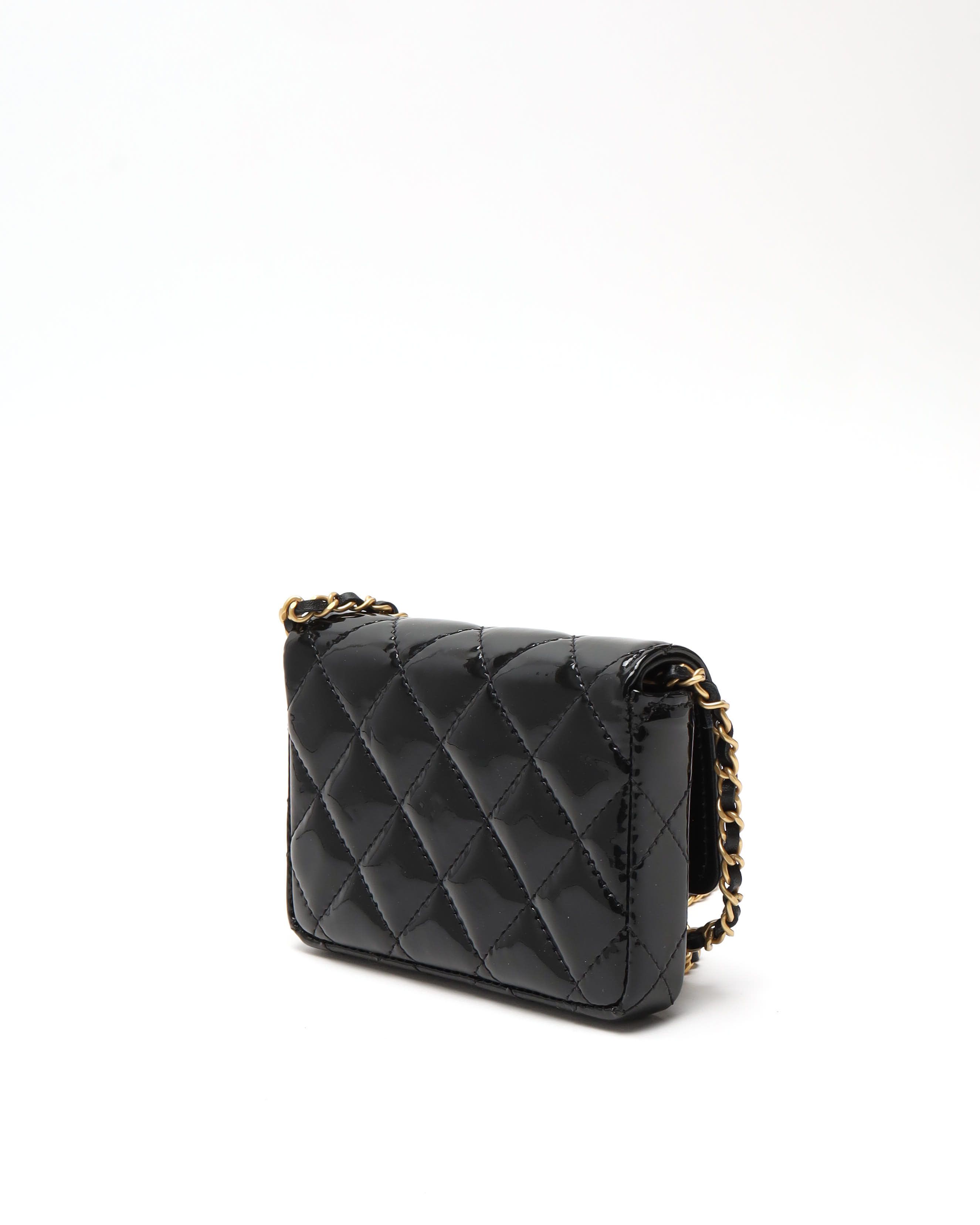 Pre-owned Chanel Patent Cc Wallet On Chain Bag In Black