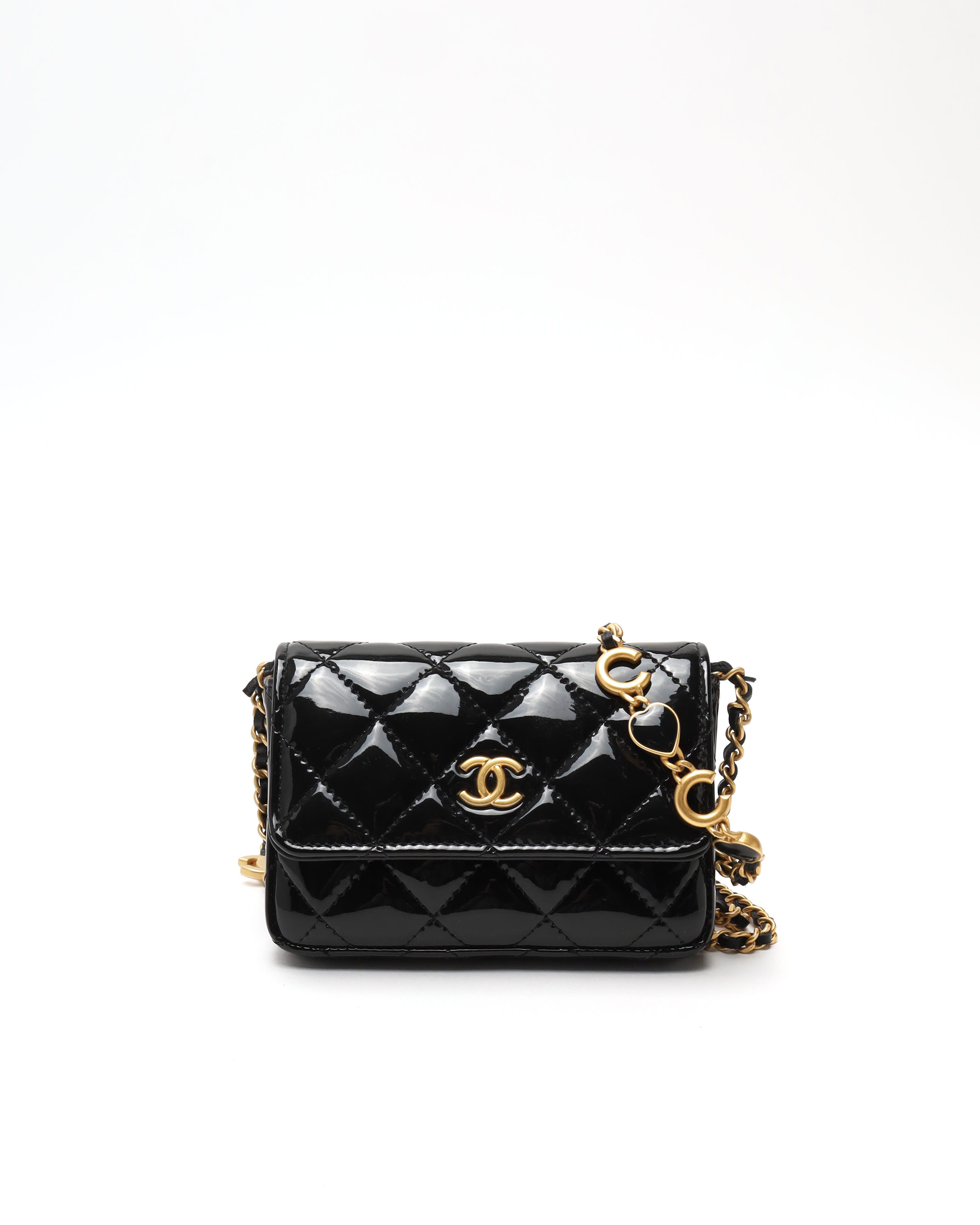Pre-owned Chanel Patent Cc Wallet On Chain Bag In Black