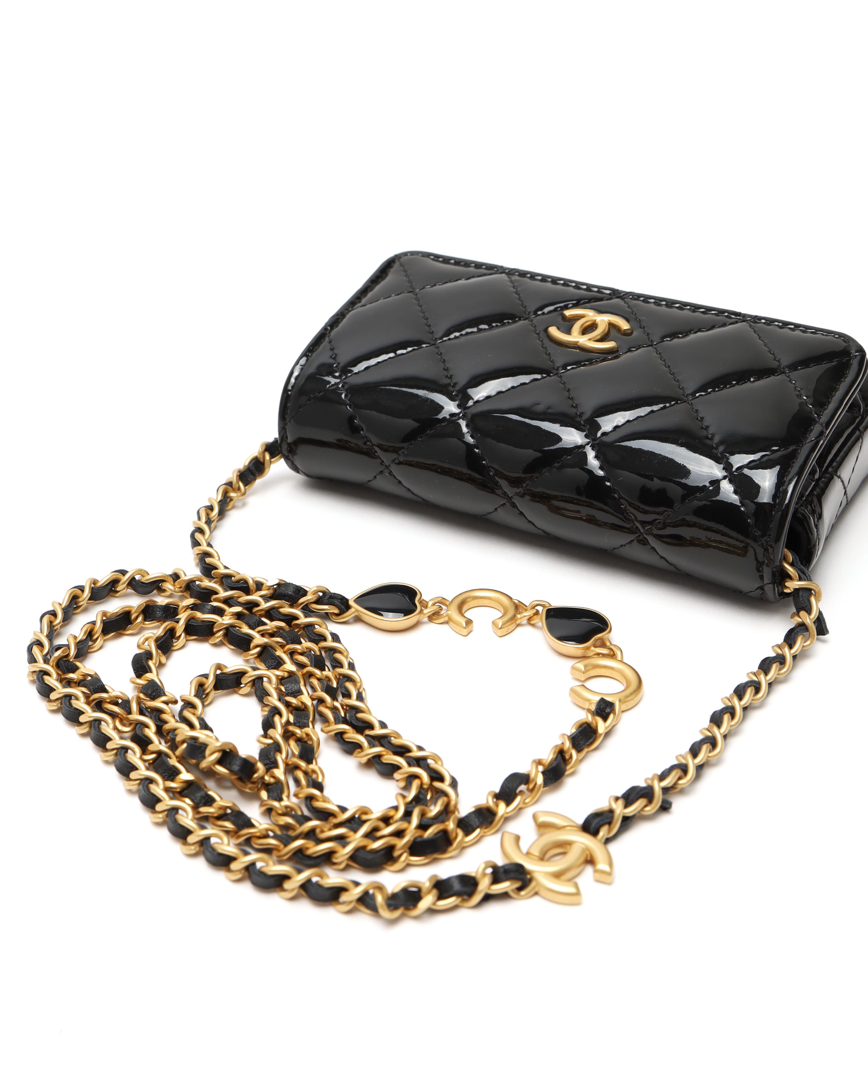 Pre-owned Chanel Patent Cc Wallet On Chain Bag In Black