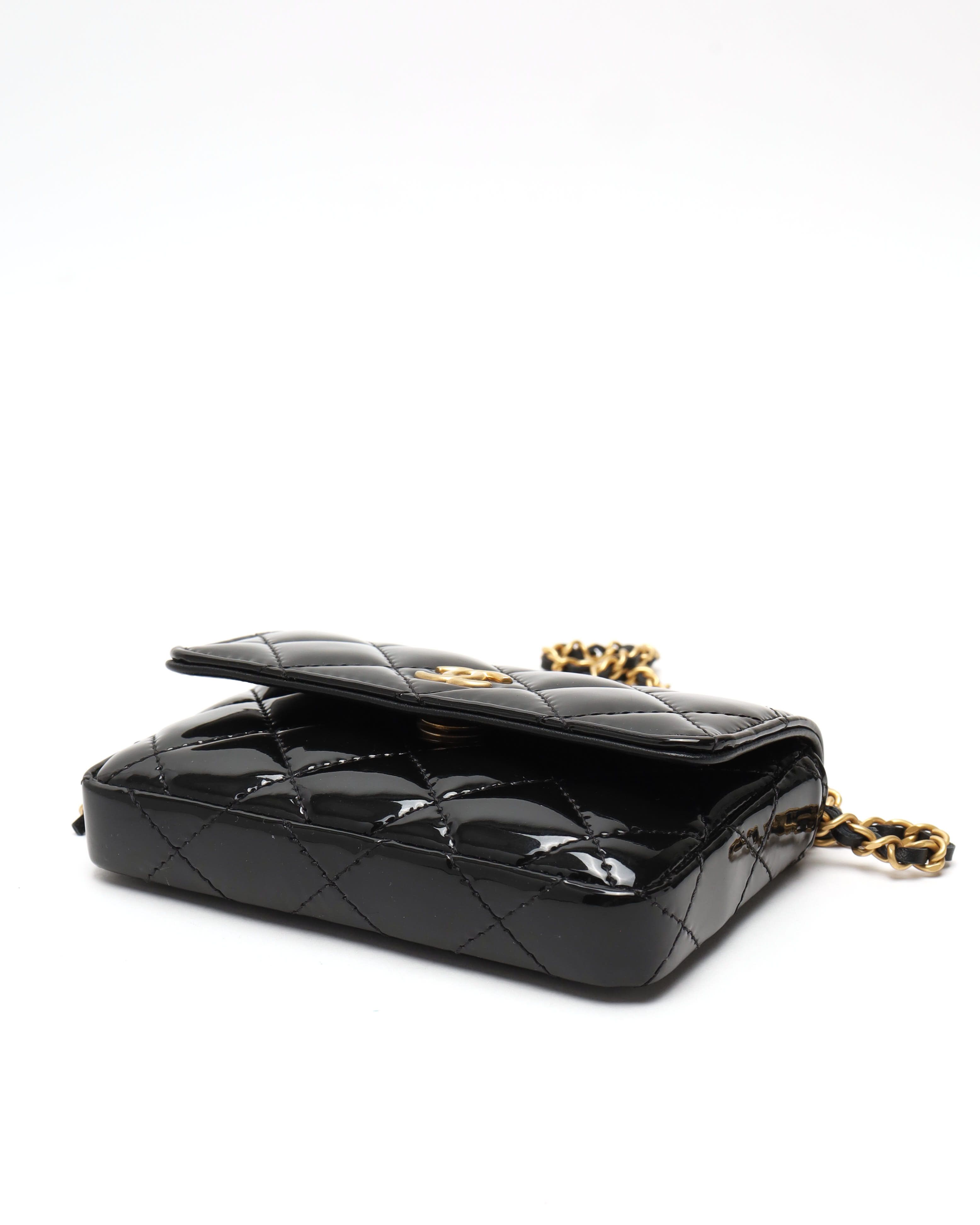 Pre-owned Chanel Patent Cc Wallet On Chain Bag In Black