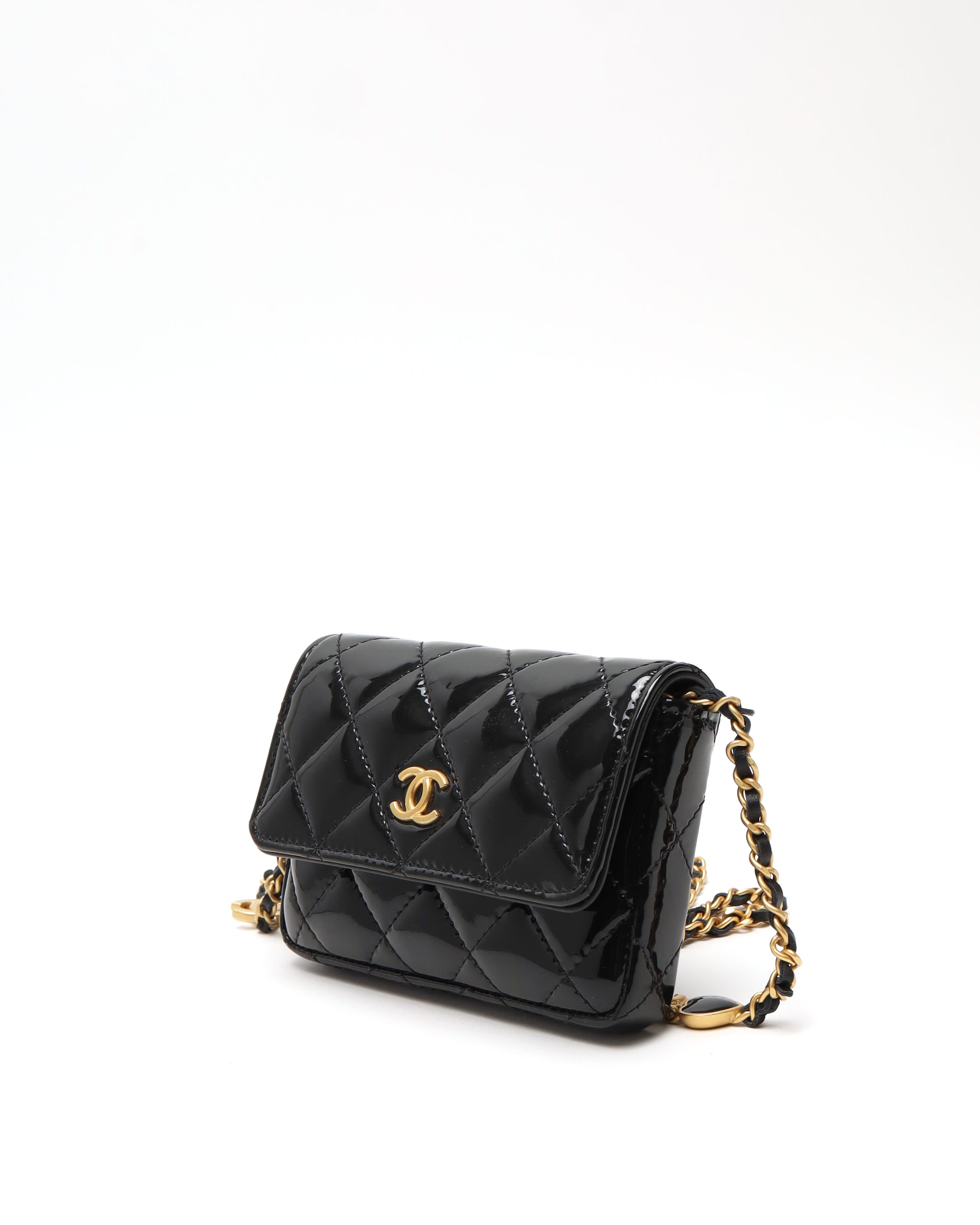 Pre-owned Chanel Patent Cc Wallet On Chain Bag In Black