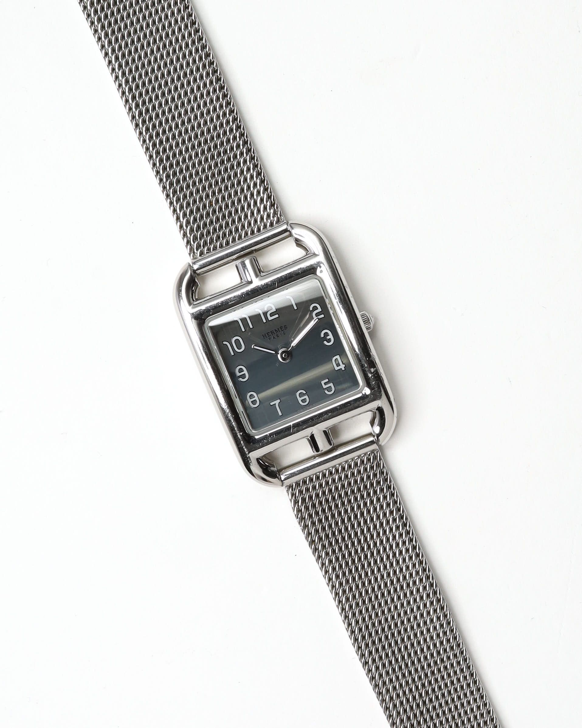 Pre-owned Hermes Hermès Cape Cod 23mm Ref Cc1.210 Double Tour Bracelet Watch In Silver