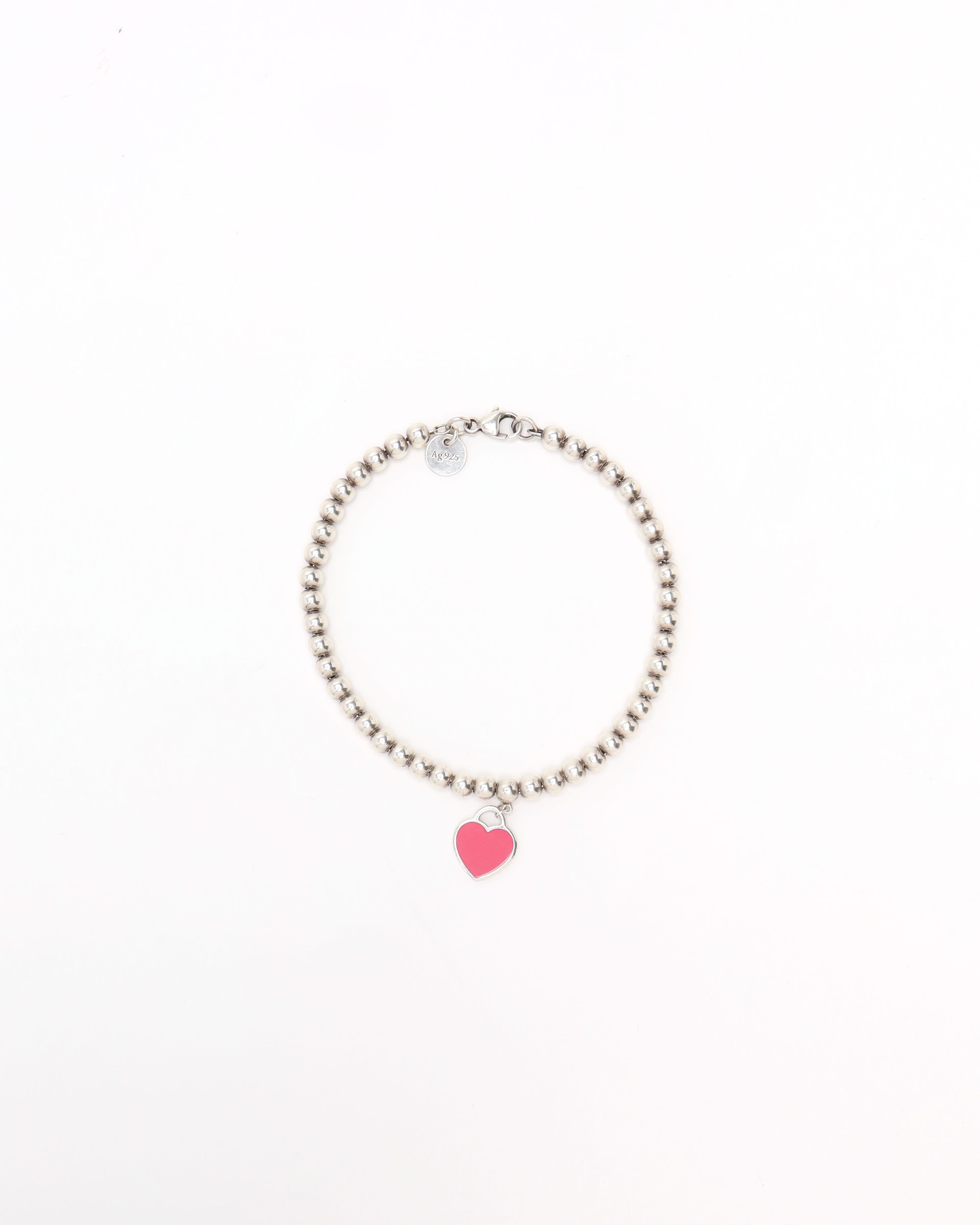 Tiffany & Co Pink Heart Tag Bead Bracelet In Multi