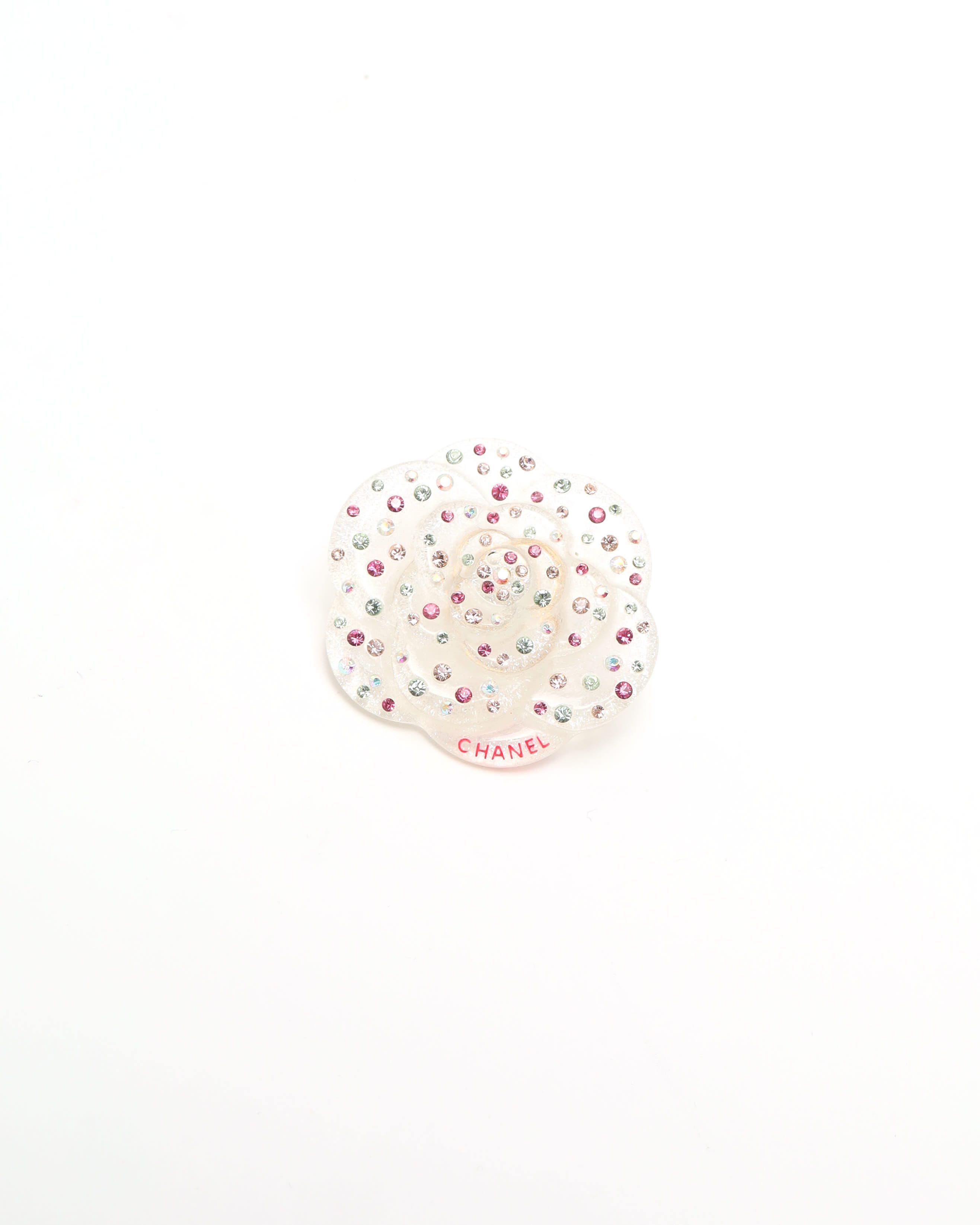 Pre-owned Chanel Camellia Rhinestone Brooch