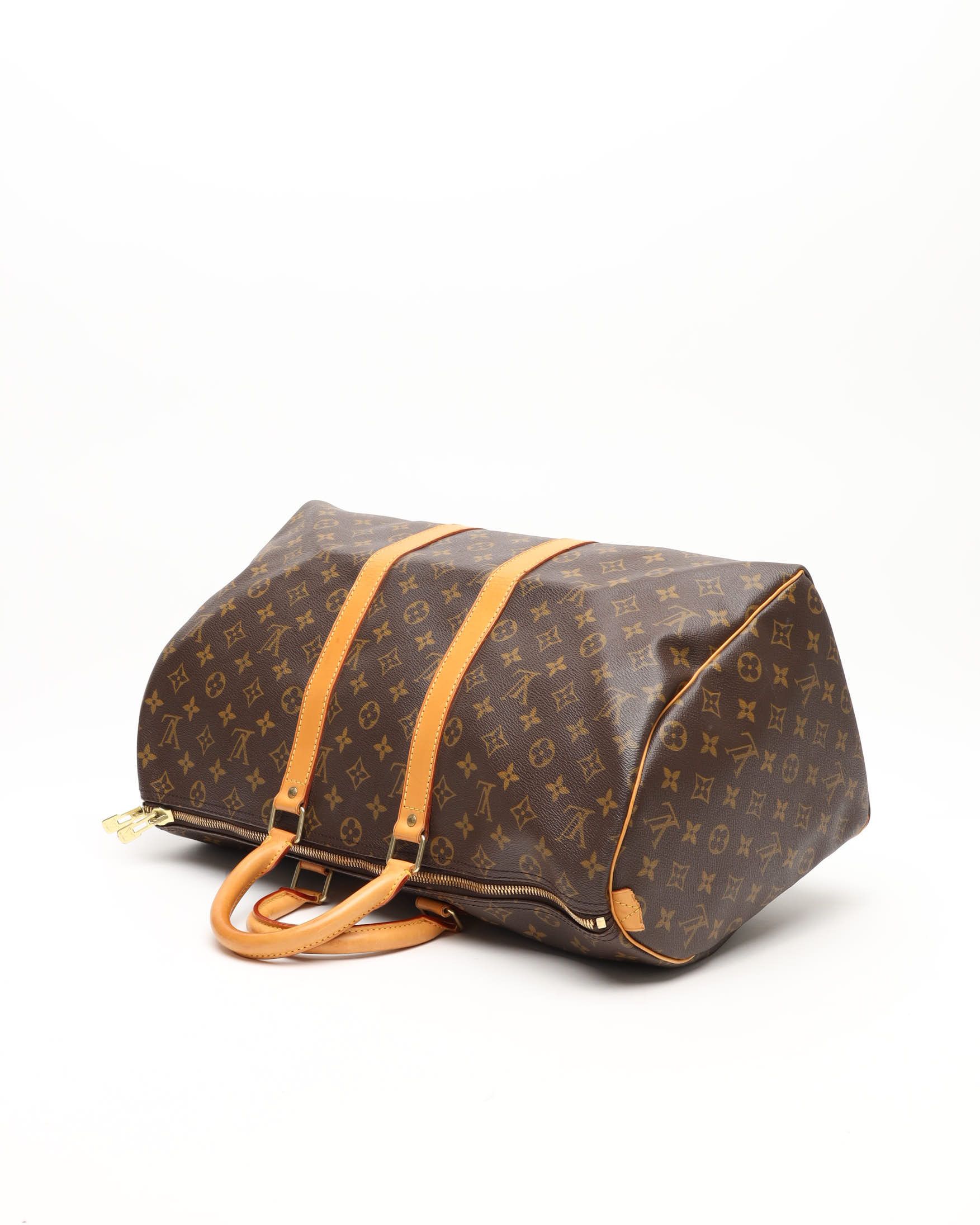 Pre-owned Louis Vuitton Monogram Keepall 45 Weekend Bag In Brown