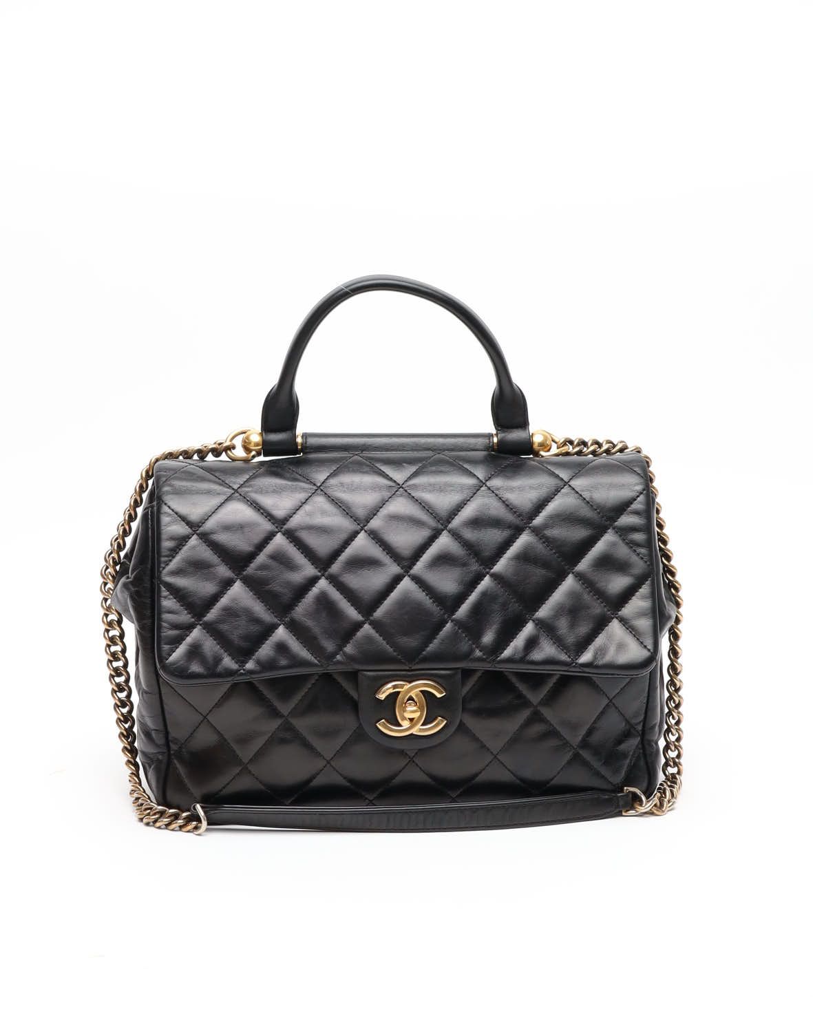 Pre-owned Chanel Large Glazed Castle Rock Top Handle Bag