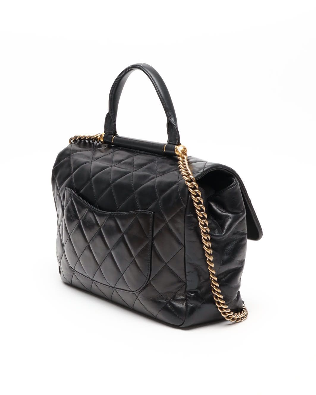 Pre-owned Chanel Large Glazed Castle Rock Top Handle Bag
