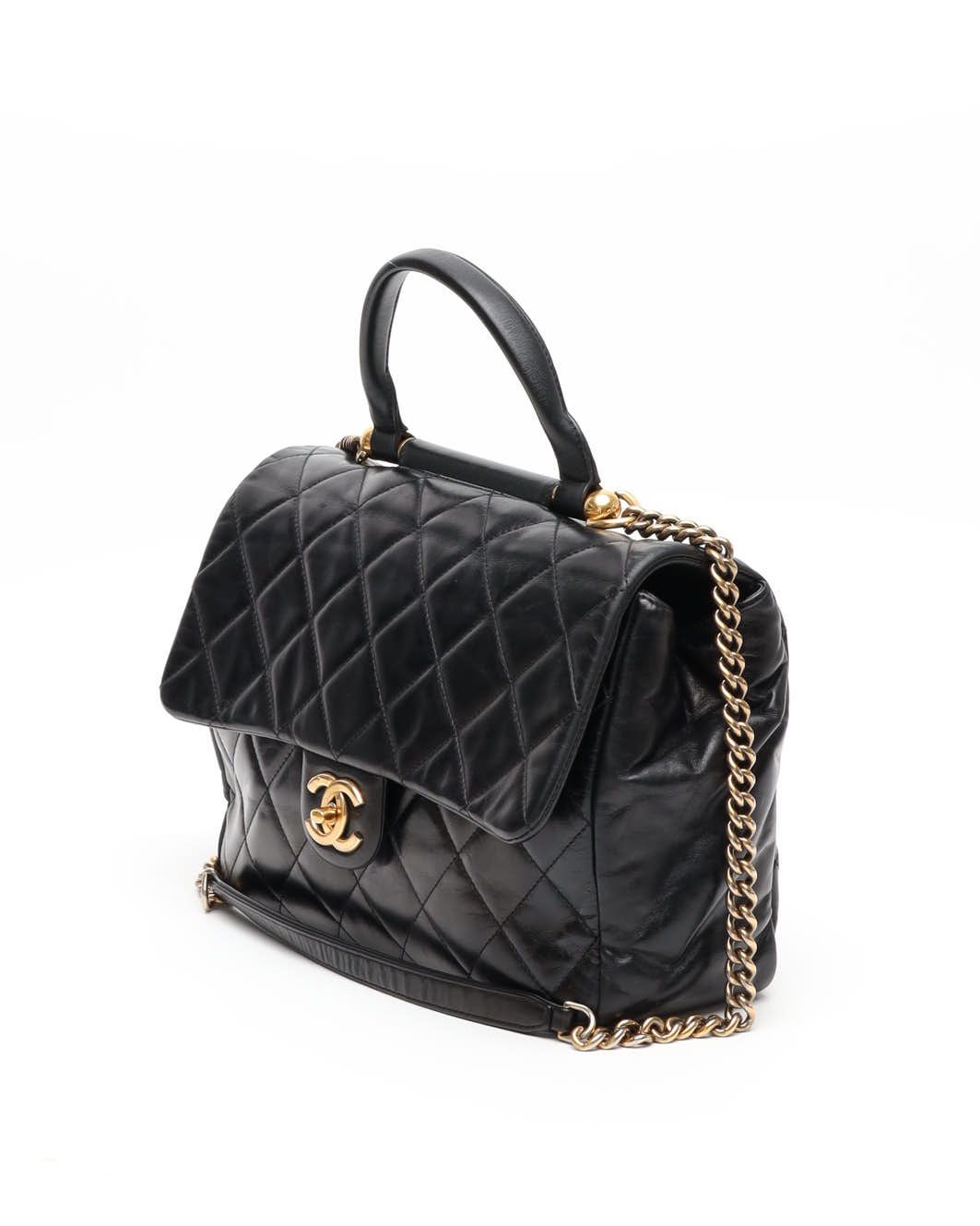 Pre-owned Chanel Large Glazed Castle Rock Top Handle Bag