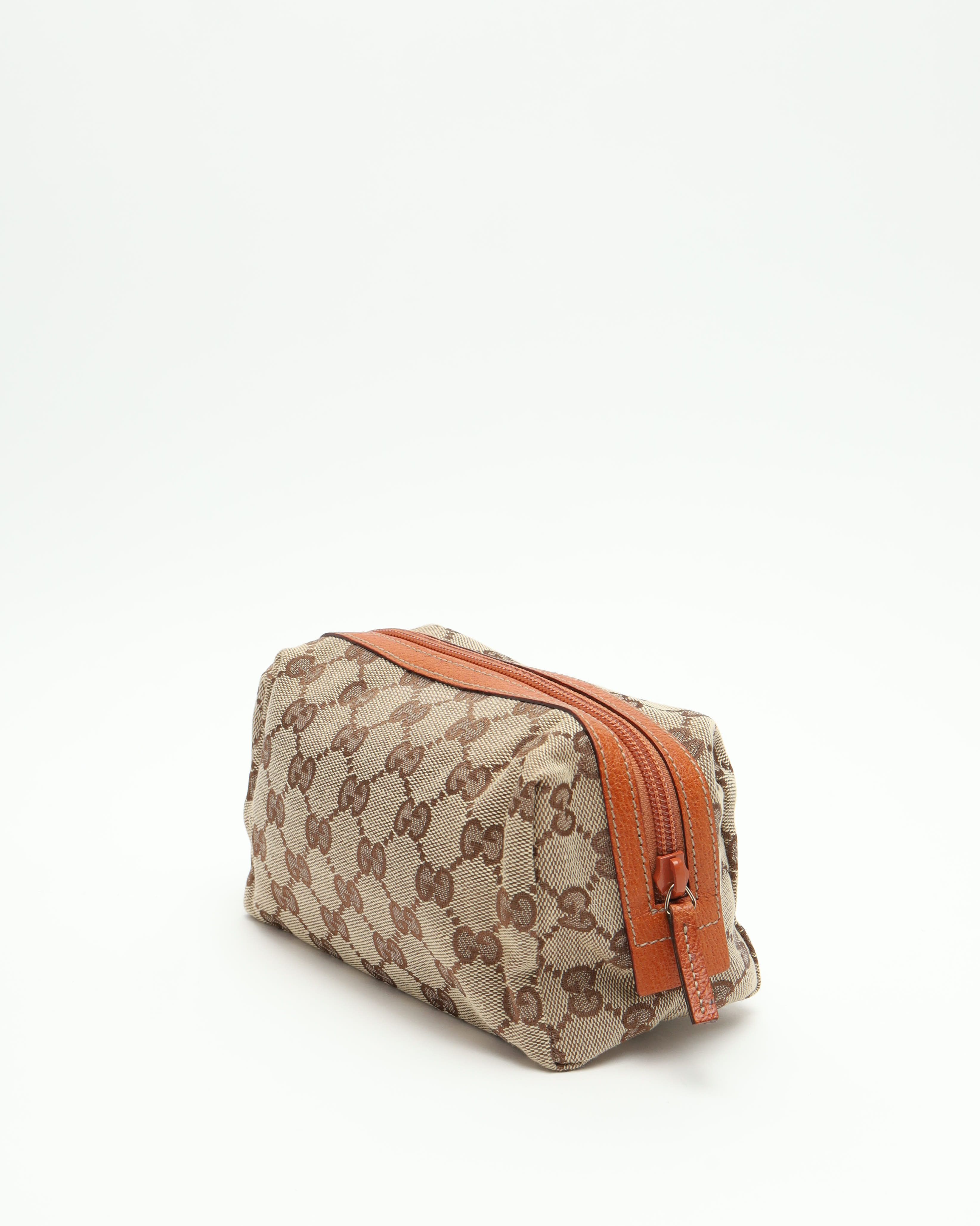 Gucci Canvas And Leather Pouch In Brown