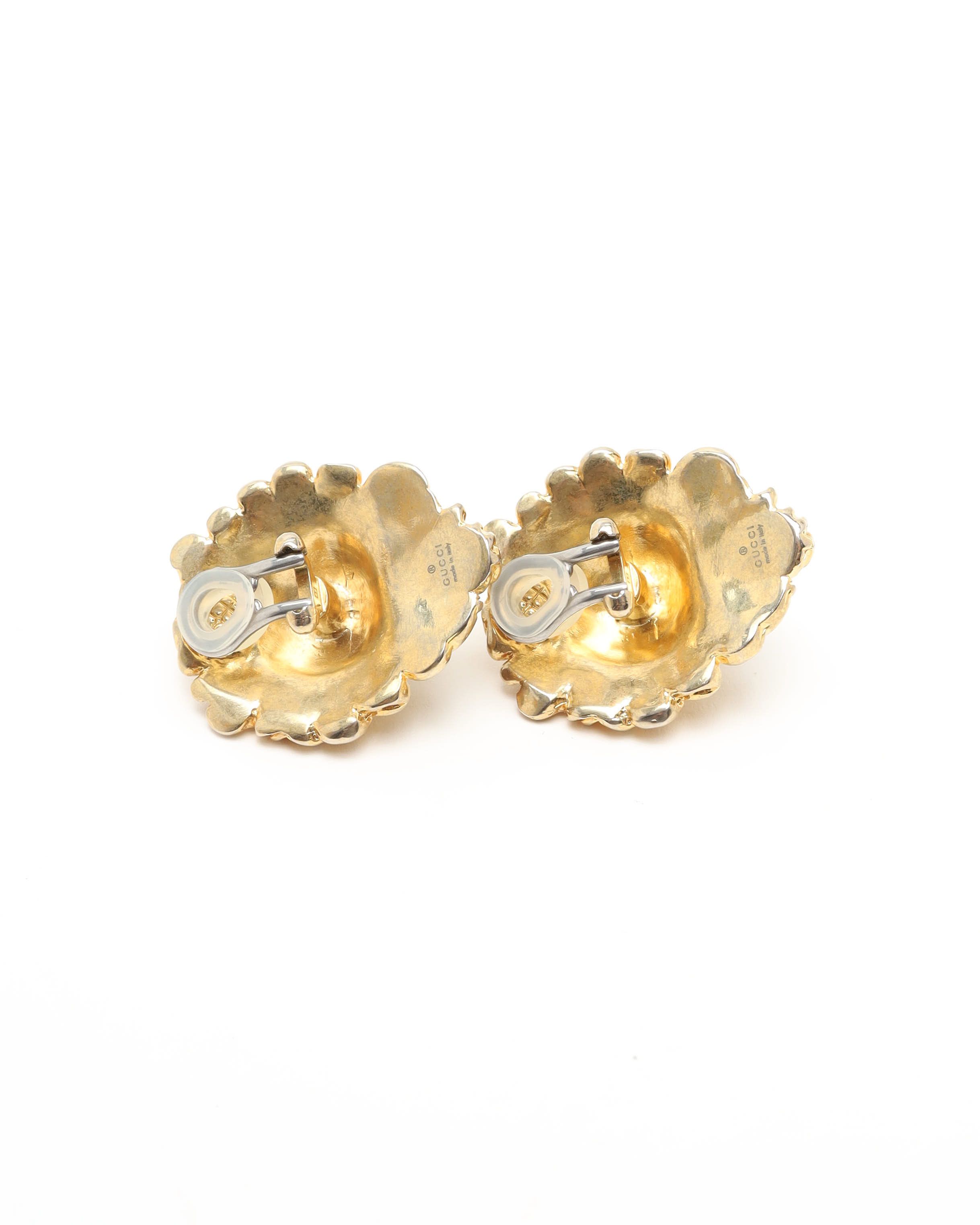 Gucci Lion Rhinestone Clip-on Earrings In Gold