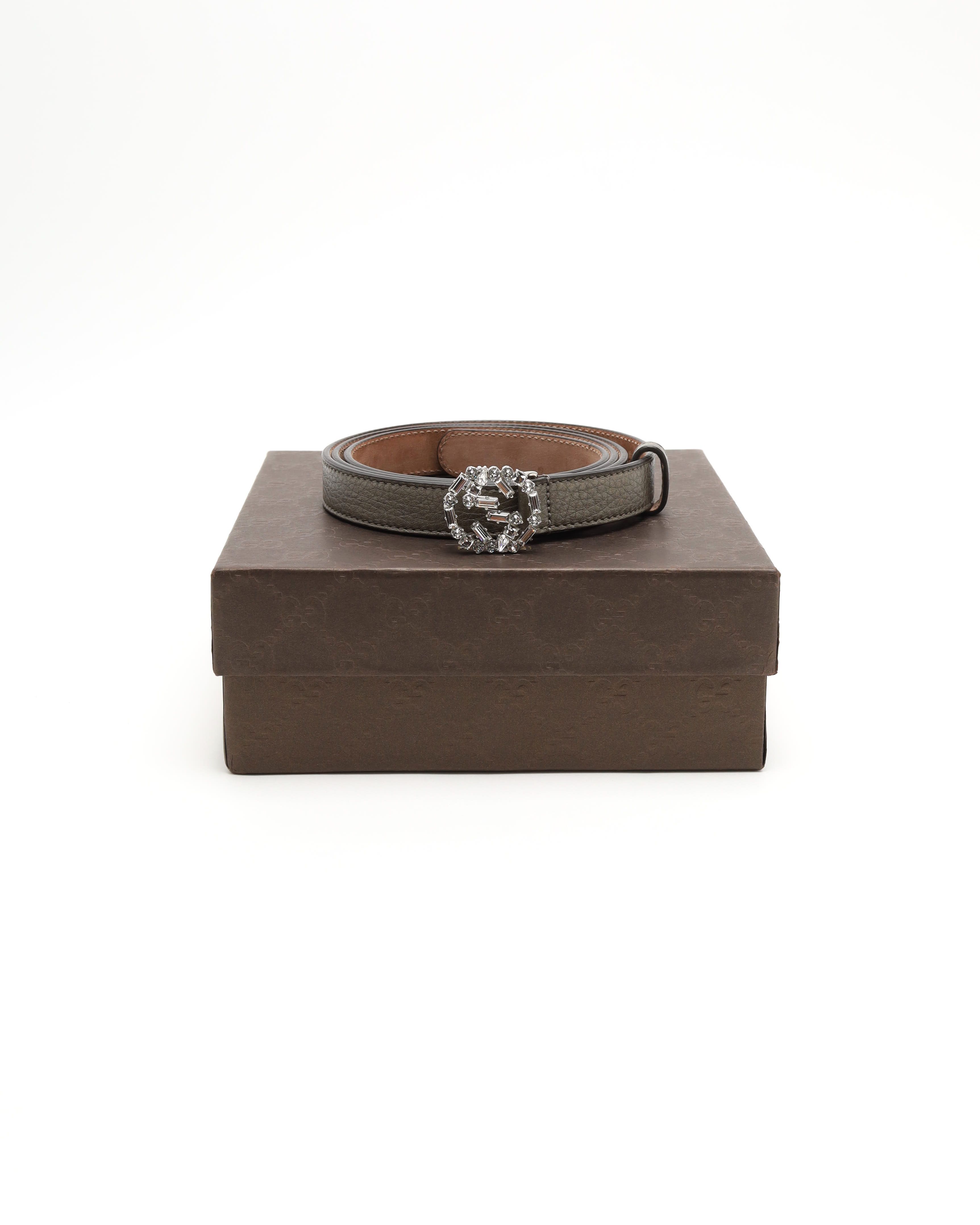 Gucci Crystal Interlocking Belt In Gray