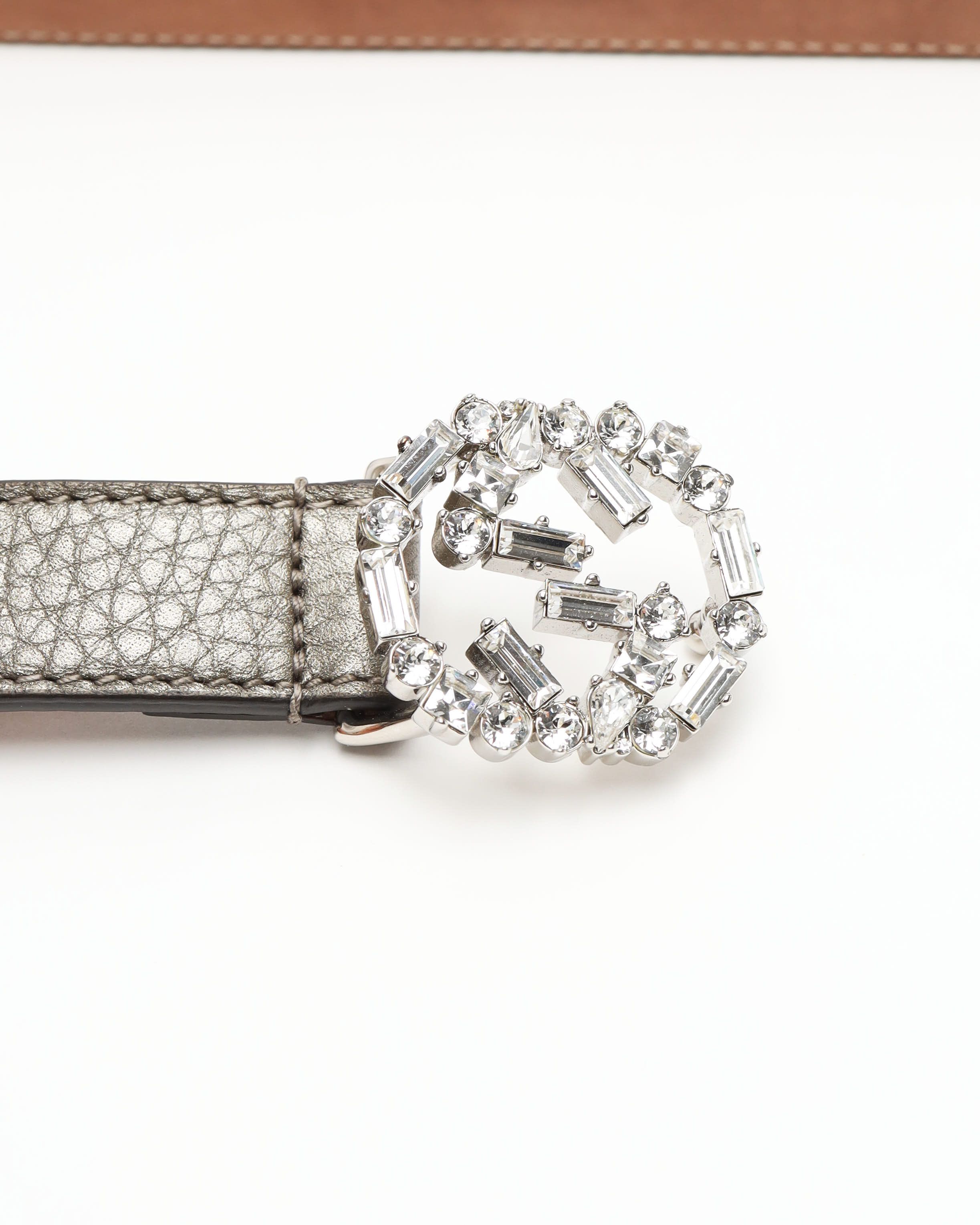 Gucci Crystal Interlocking Belt In Gray