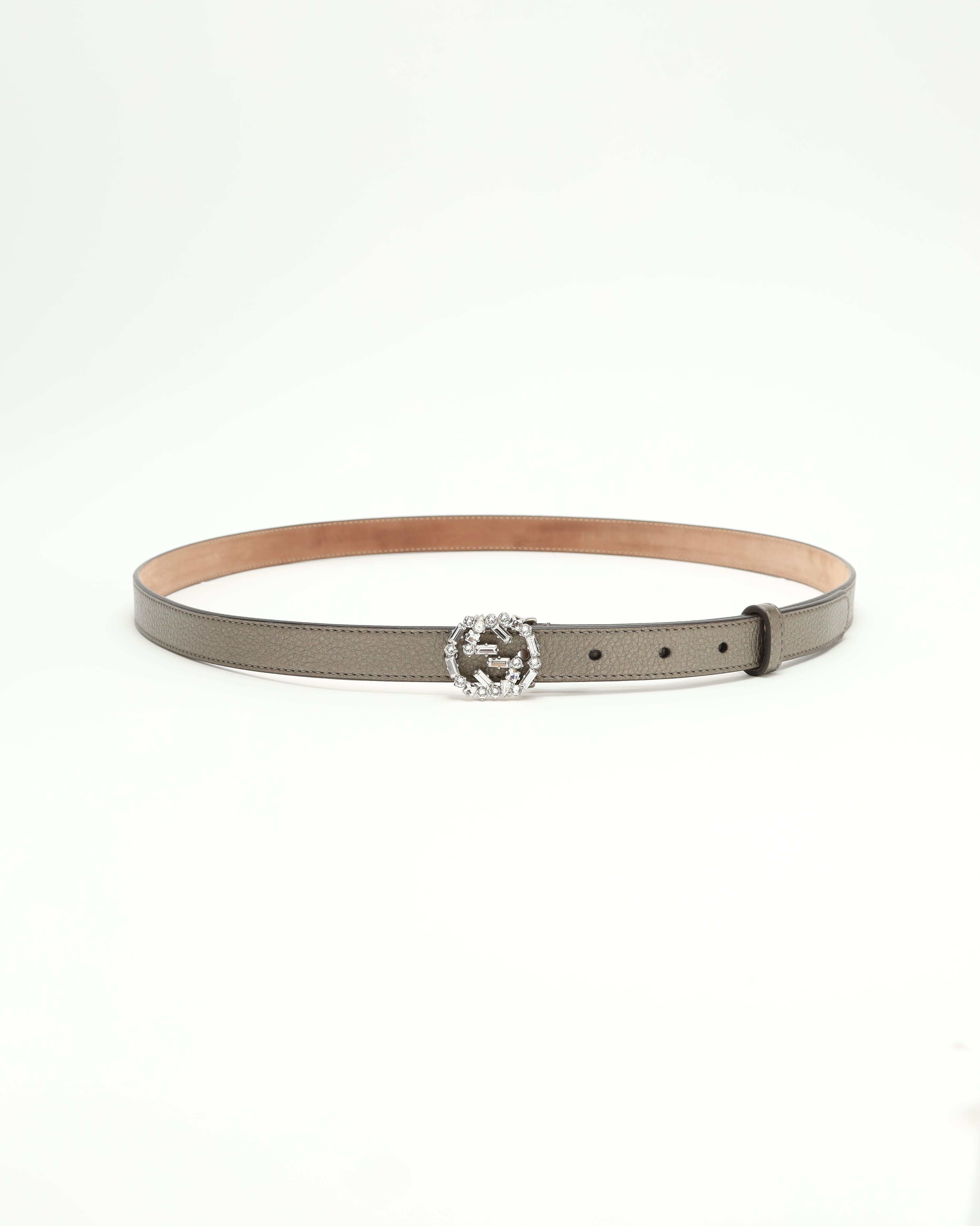 Gucci Crystal Interlocking Belt In Gray