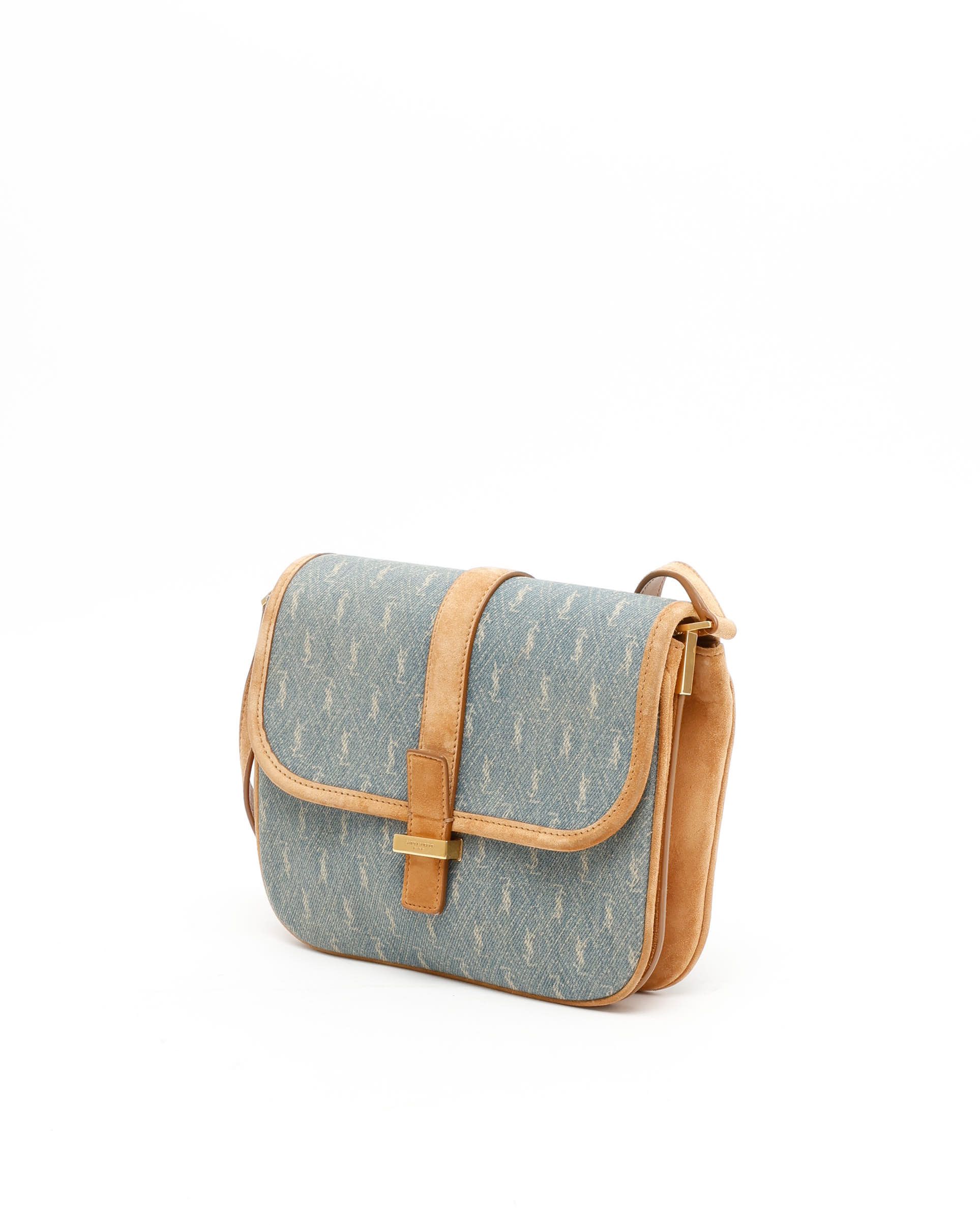 Saint Laurent Monogram Denim Crossbody Bag In Multi