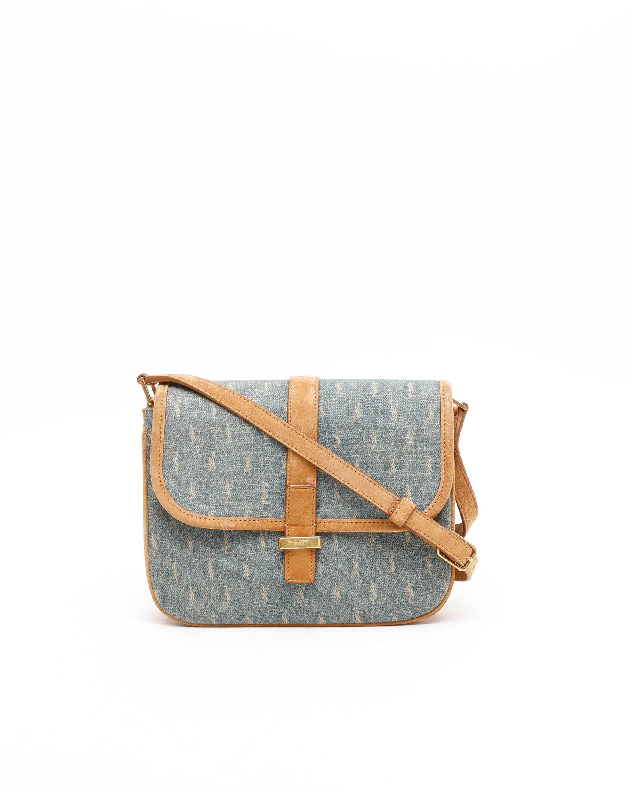 Saint Laurent Monogram Denim Crossbody Bag In Multi