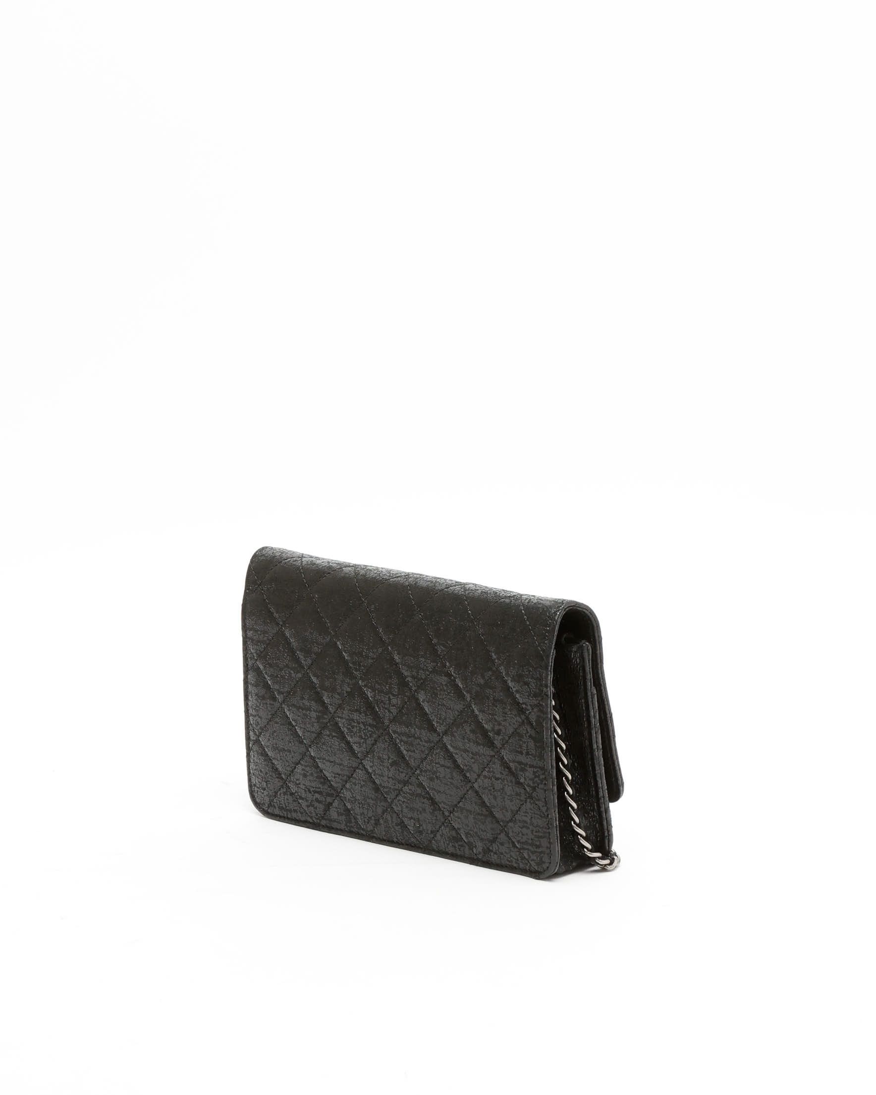 Pre-owned Chanel Shimmery Wallet On Chain Bag In Black
