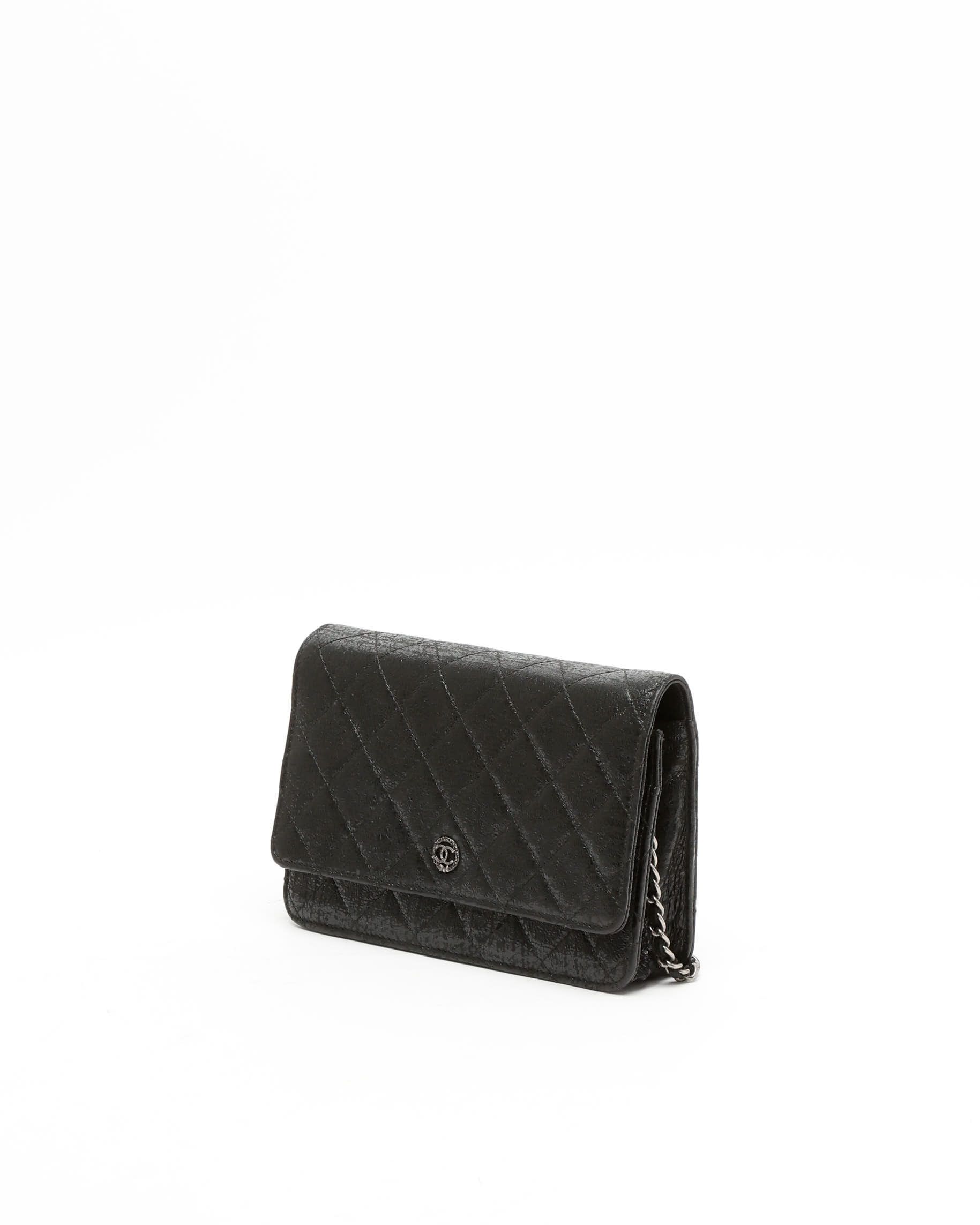 Pre-owned Chanel Shimmery Wallet On Chain Bag In Black