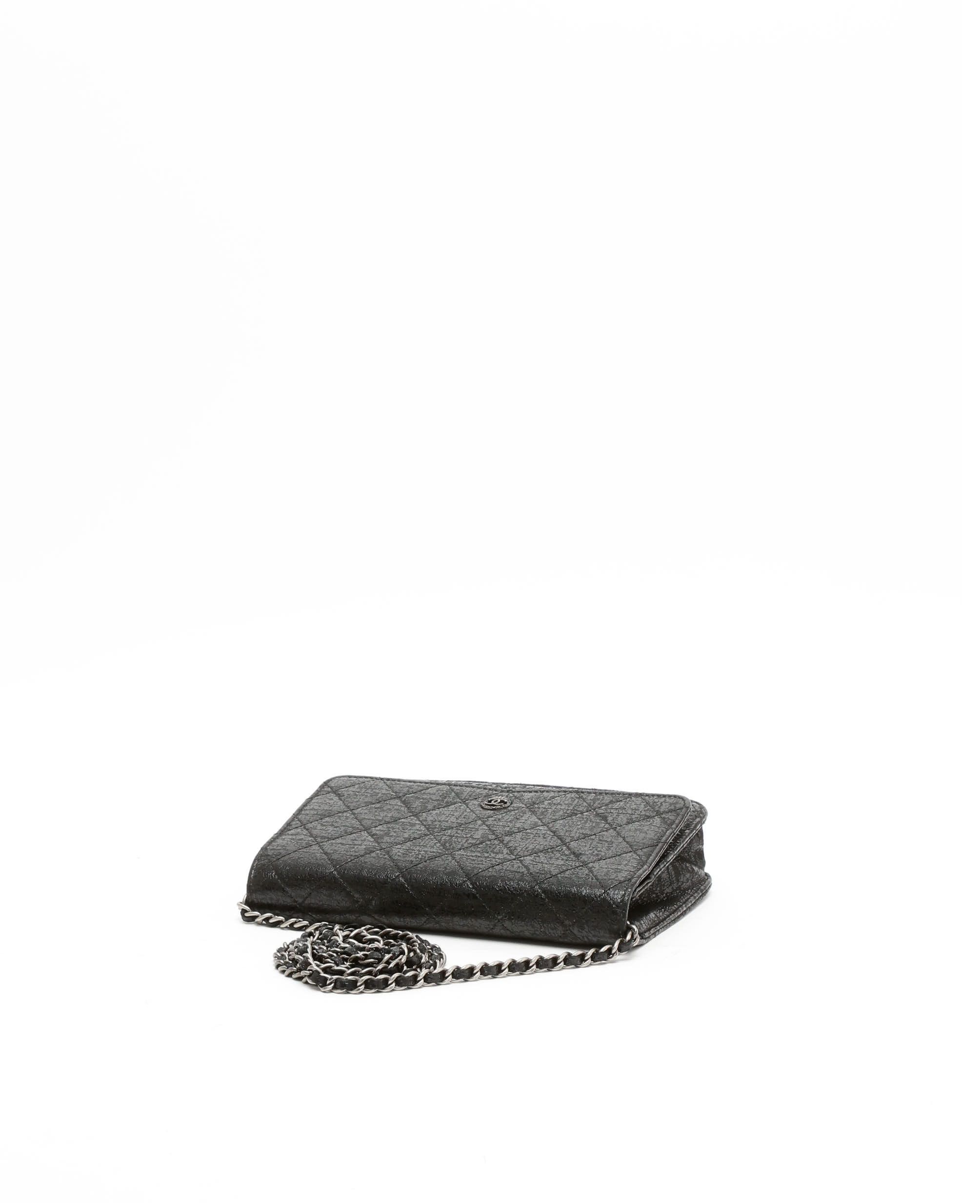 Pre-owned Chanel Shimmery Wallet On Chain Bag In Black
