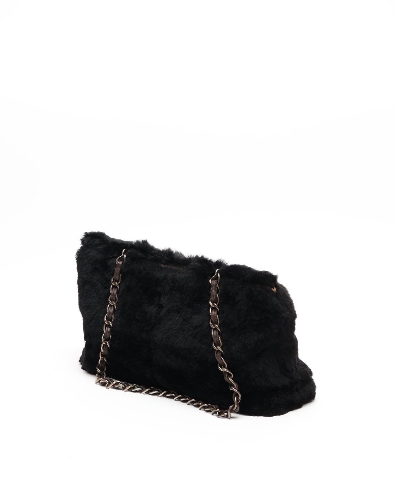 Pre-owned Chanel Cc Fur Chain Tote Bag In Black