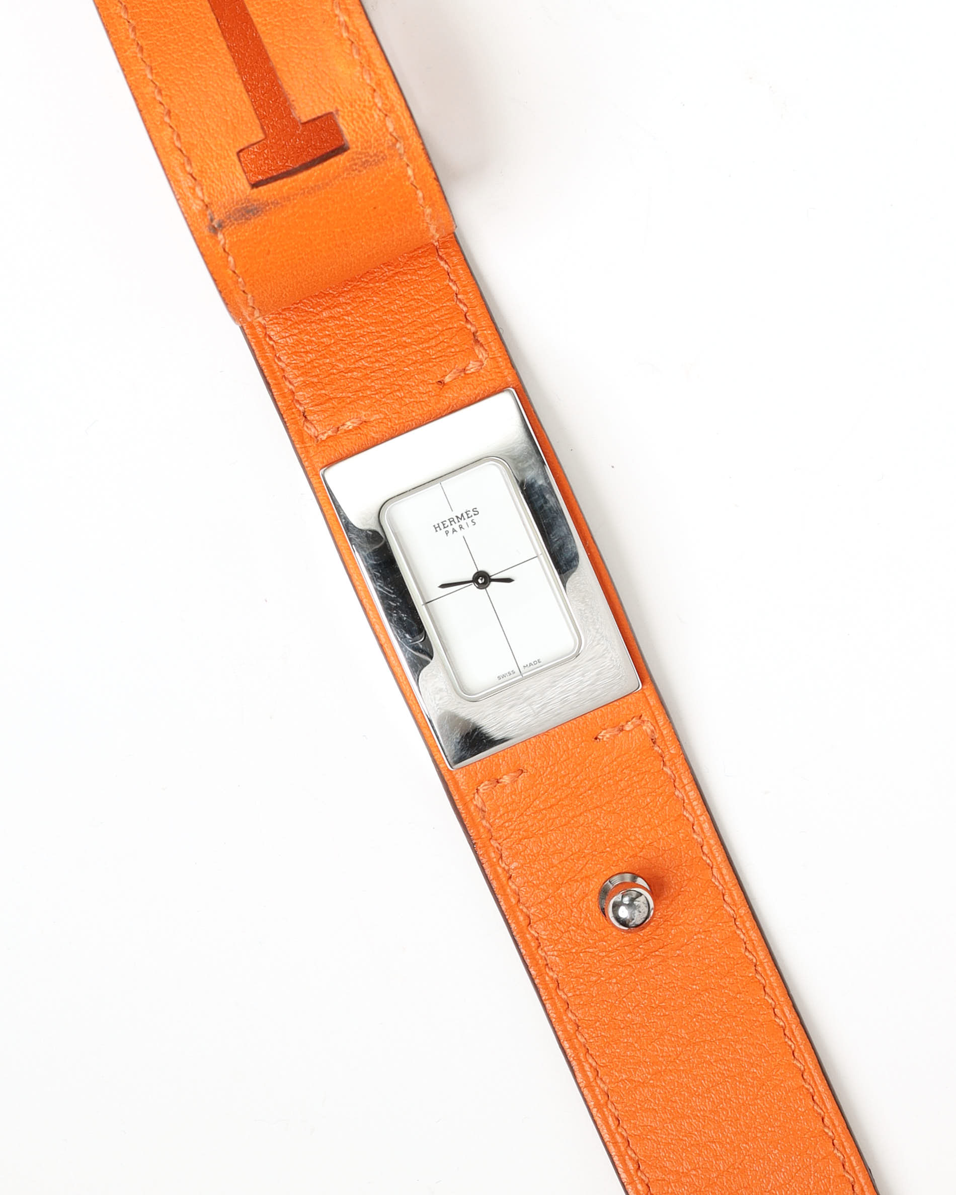 Pre-owned Hermes Hermès Cherche Midi 19mm Ref Cm1.210 Watch In White
