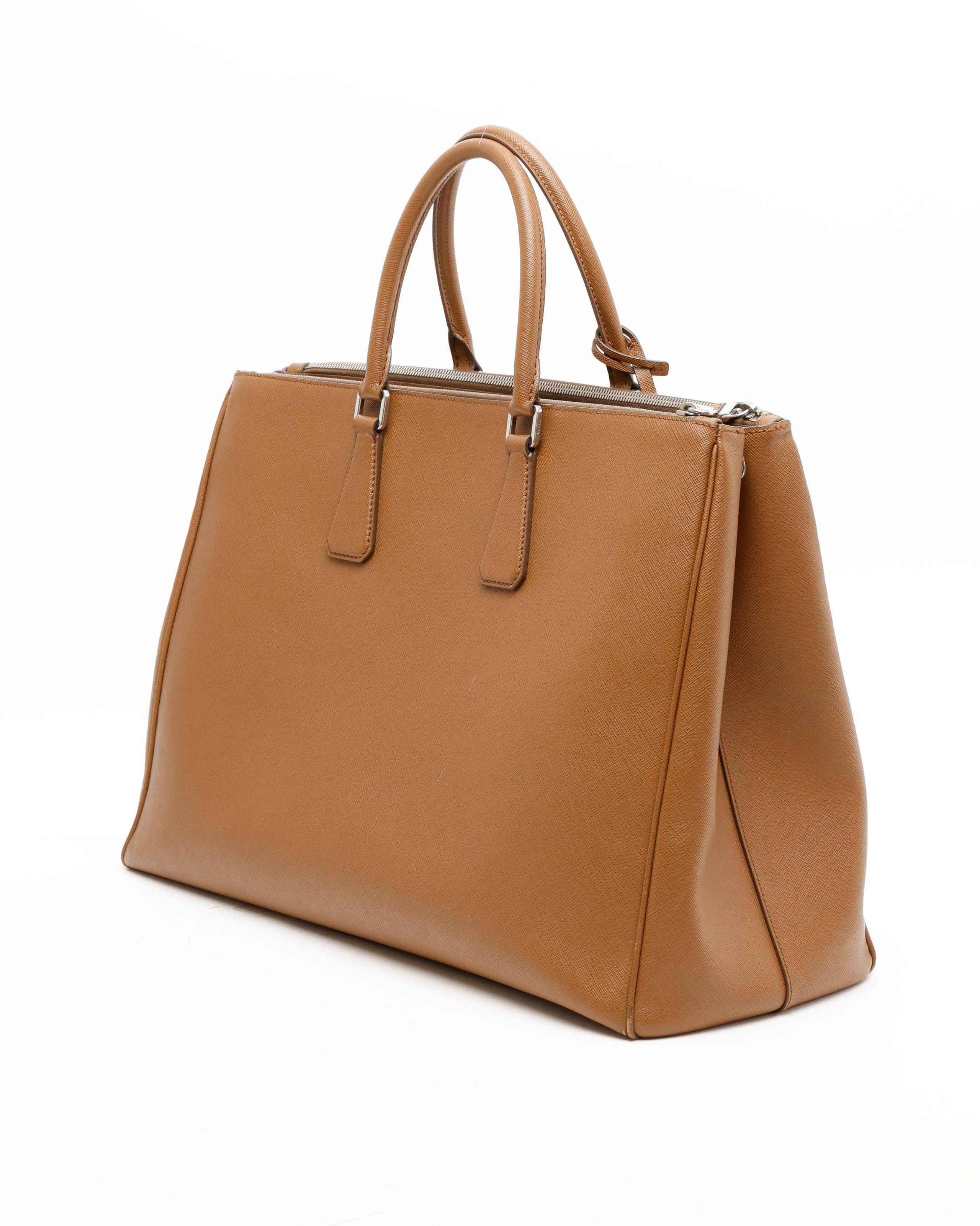 Prada Galleria Saffiano 2 Zip Travel Bag In Brown
