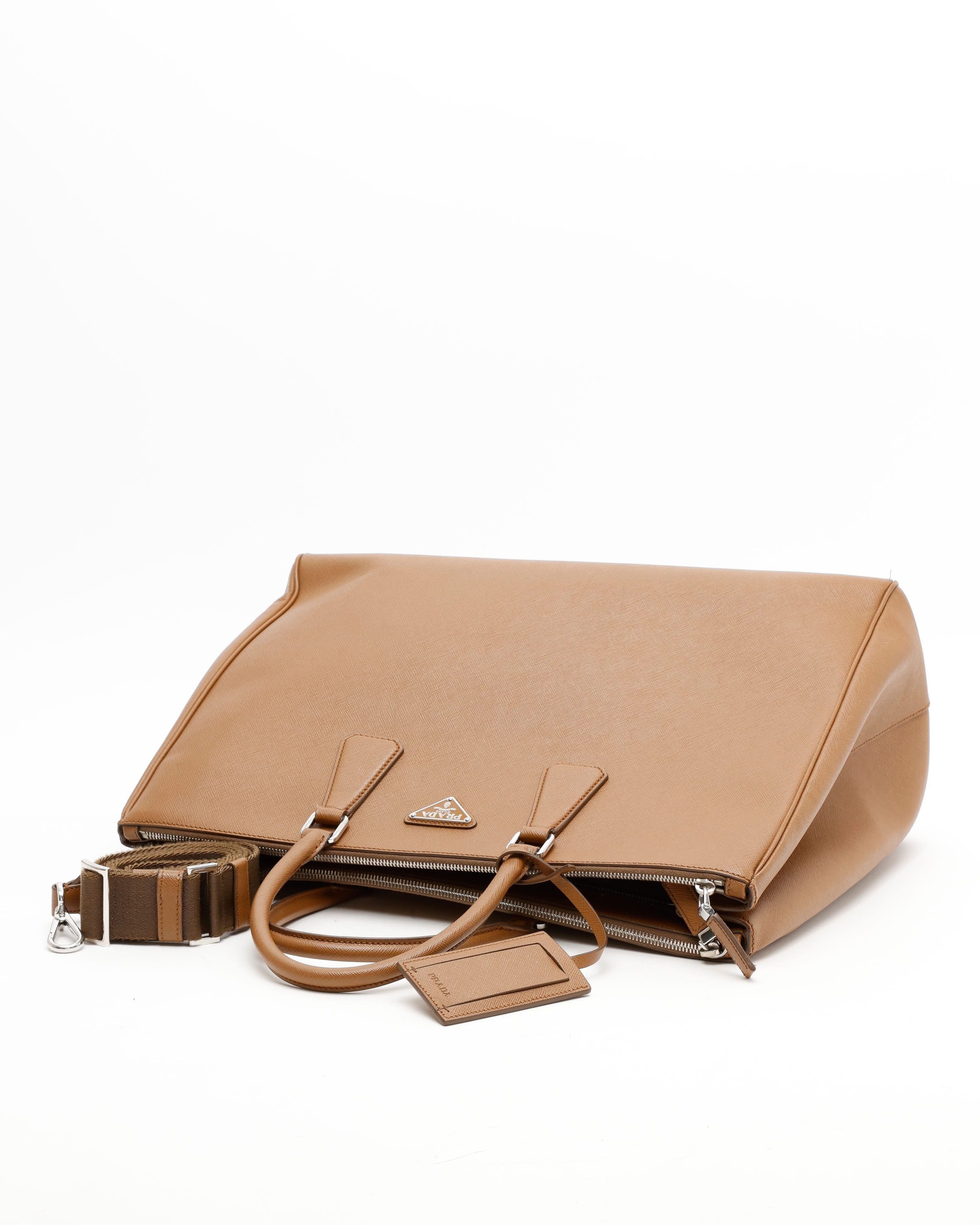 Prada Galleria Saffiano 2 Zip Travel Bag In Brown