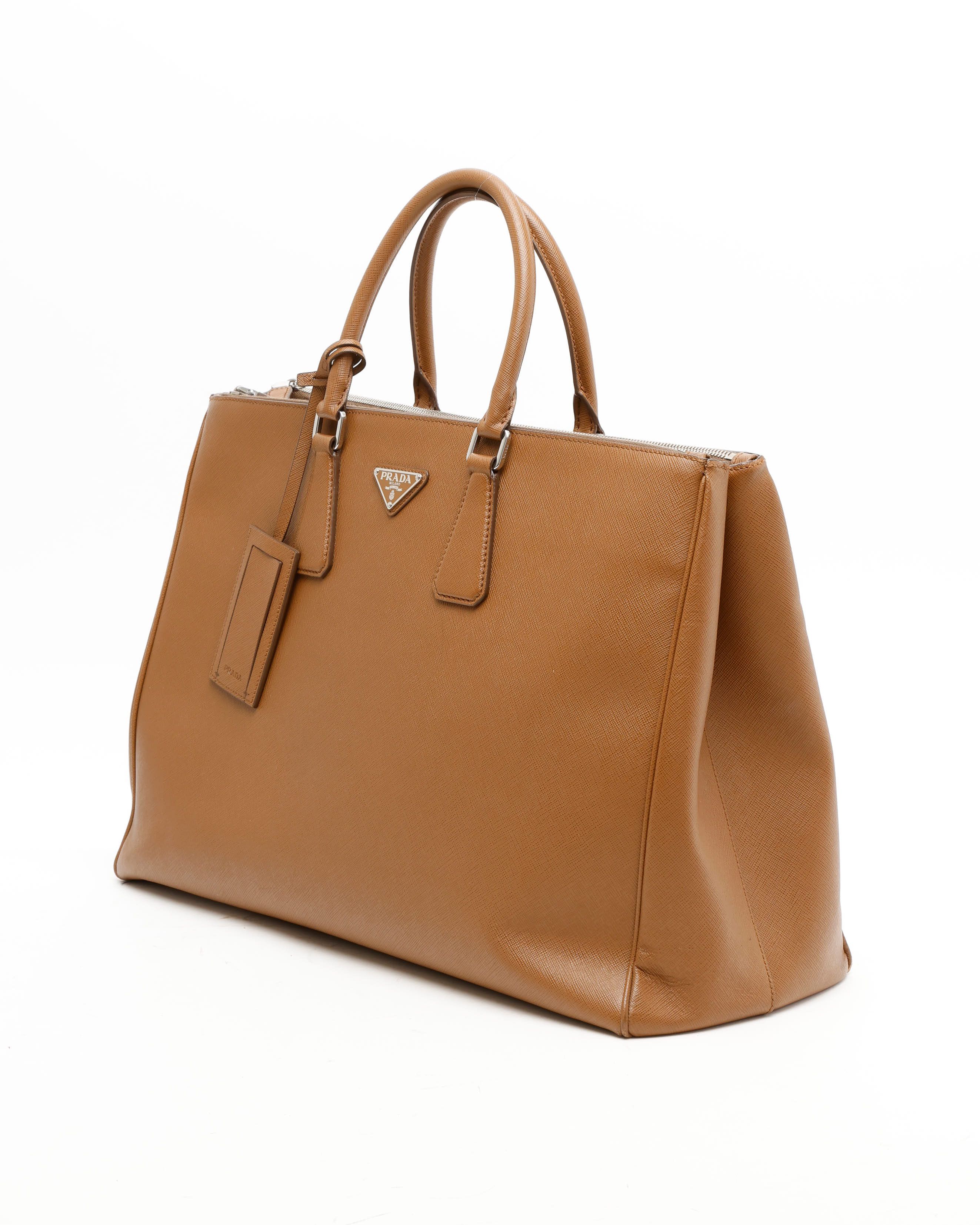 Prada Galleria Saffiano 2 Zip Travel Bag In Brown