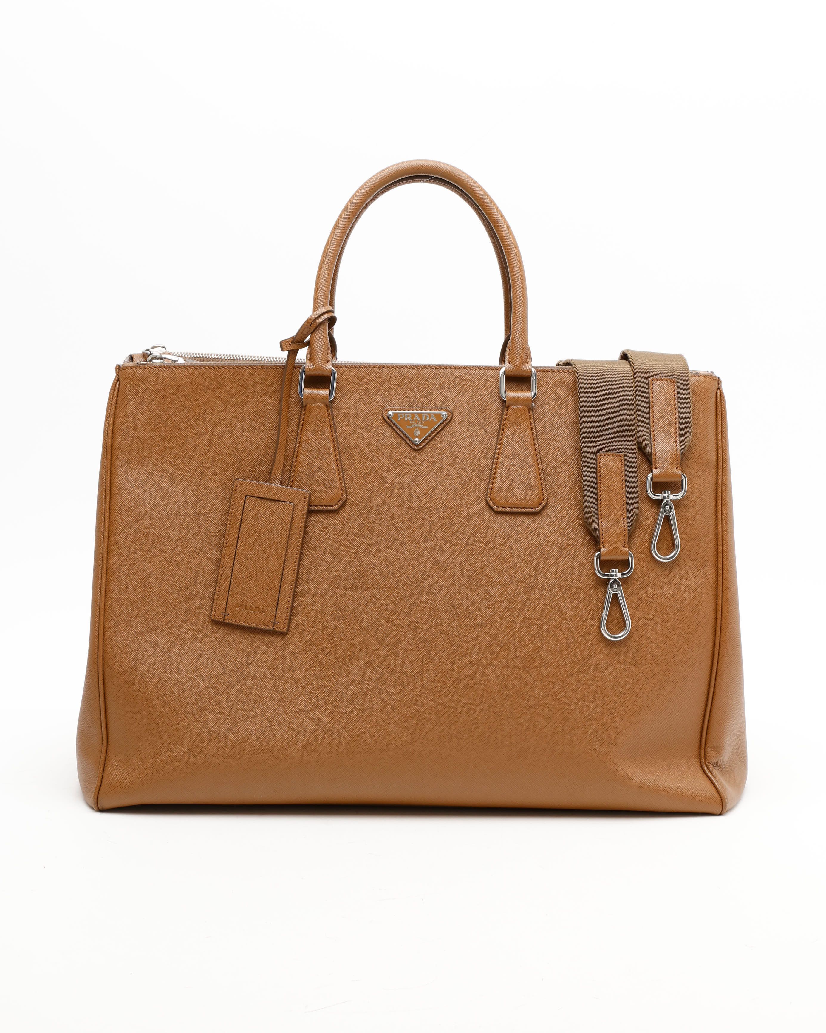 Prada Galleria Saffiano 2 Zip Travel Bag In Brown