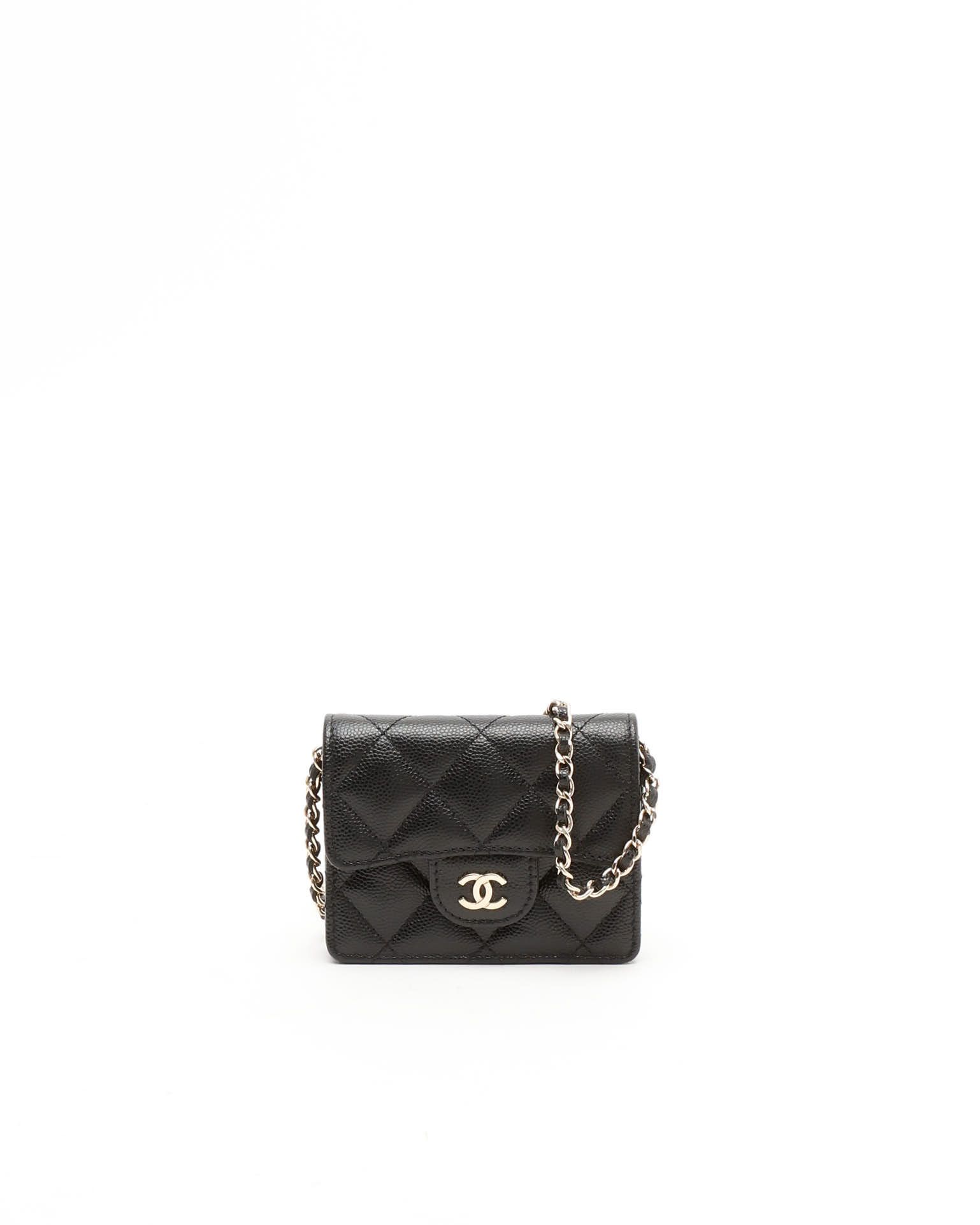 Pre-owned Chanel Caviar Mini Wallet On Chain Bag In Black