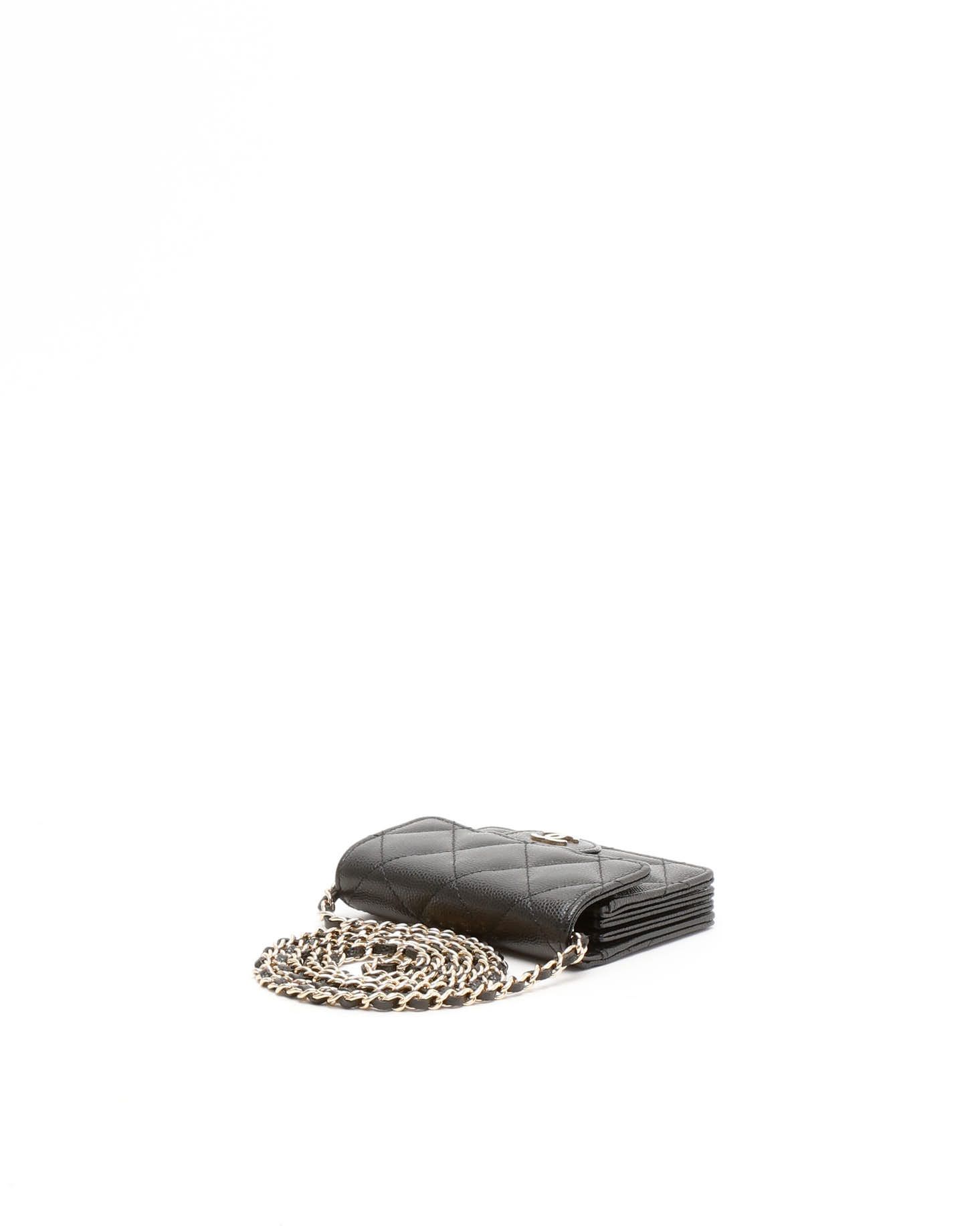 Pre-owned Chanel Caviar Mini Wallet On Chain Bag In Black