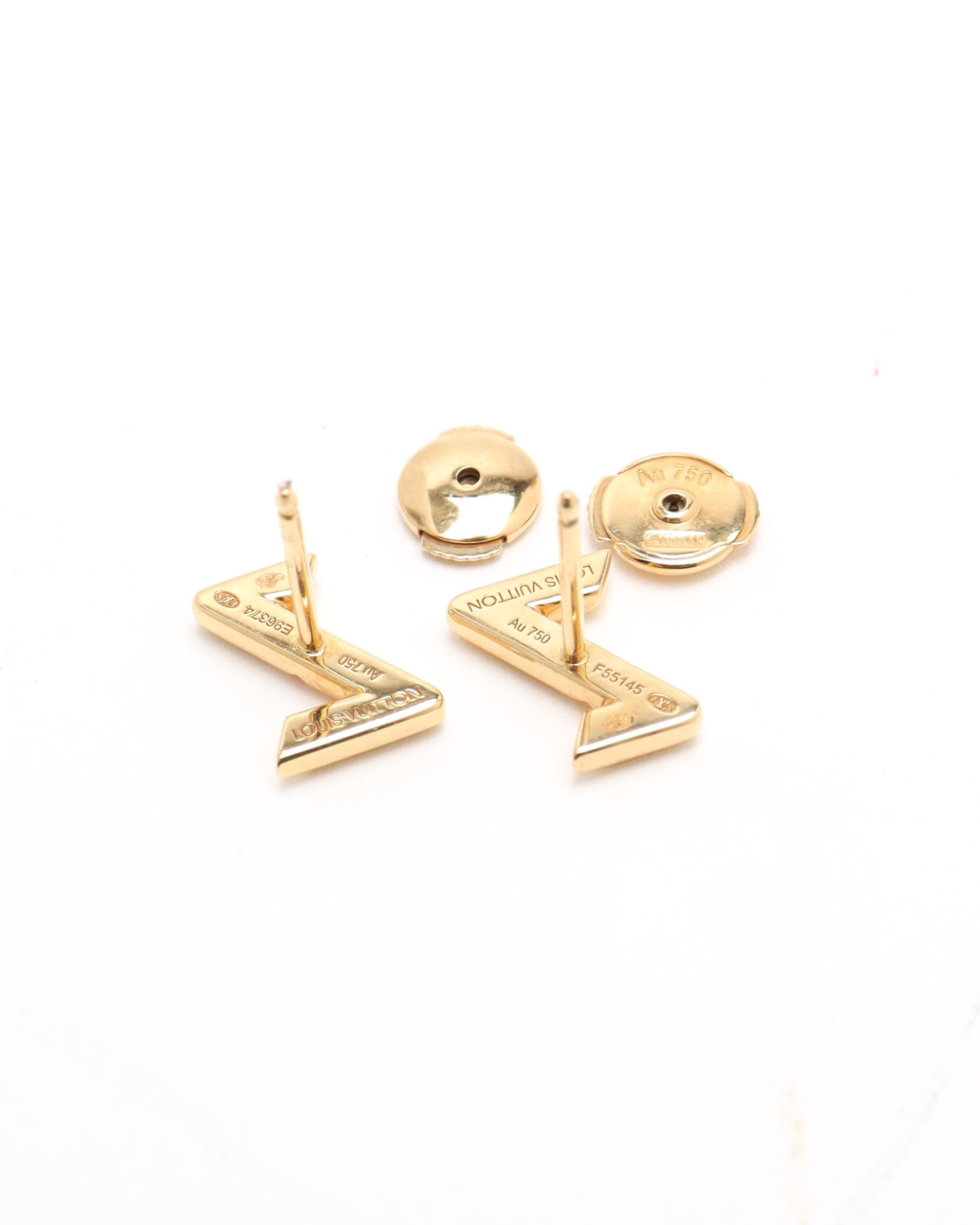 Pre-owned Louis Vuitton Lv Volt Upside Down Stud Earrings, 18kt Yellow Gold